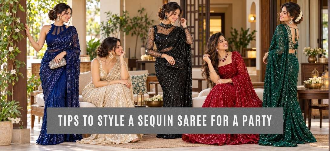 How to Style a Sequin Saree for a Party: Blouse, Jewellery & Drape Ideas