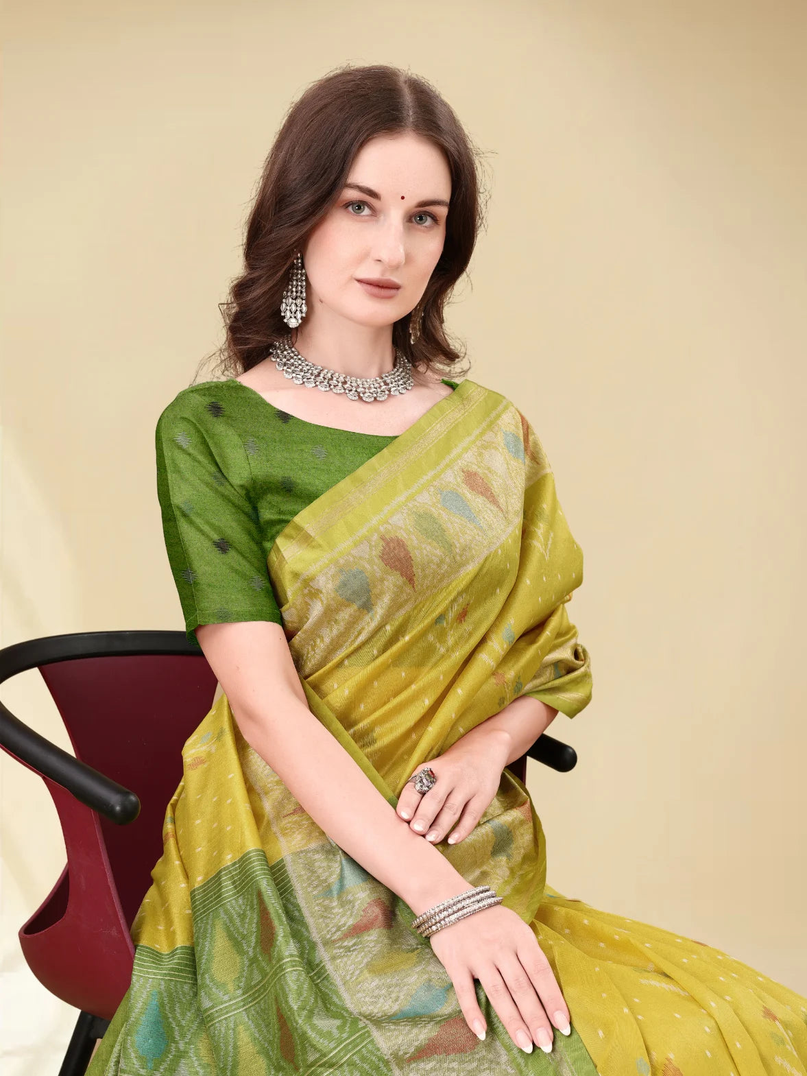 ART SILK LEAF SAREE WITH BLOUSE