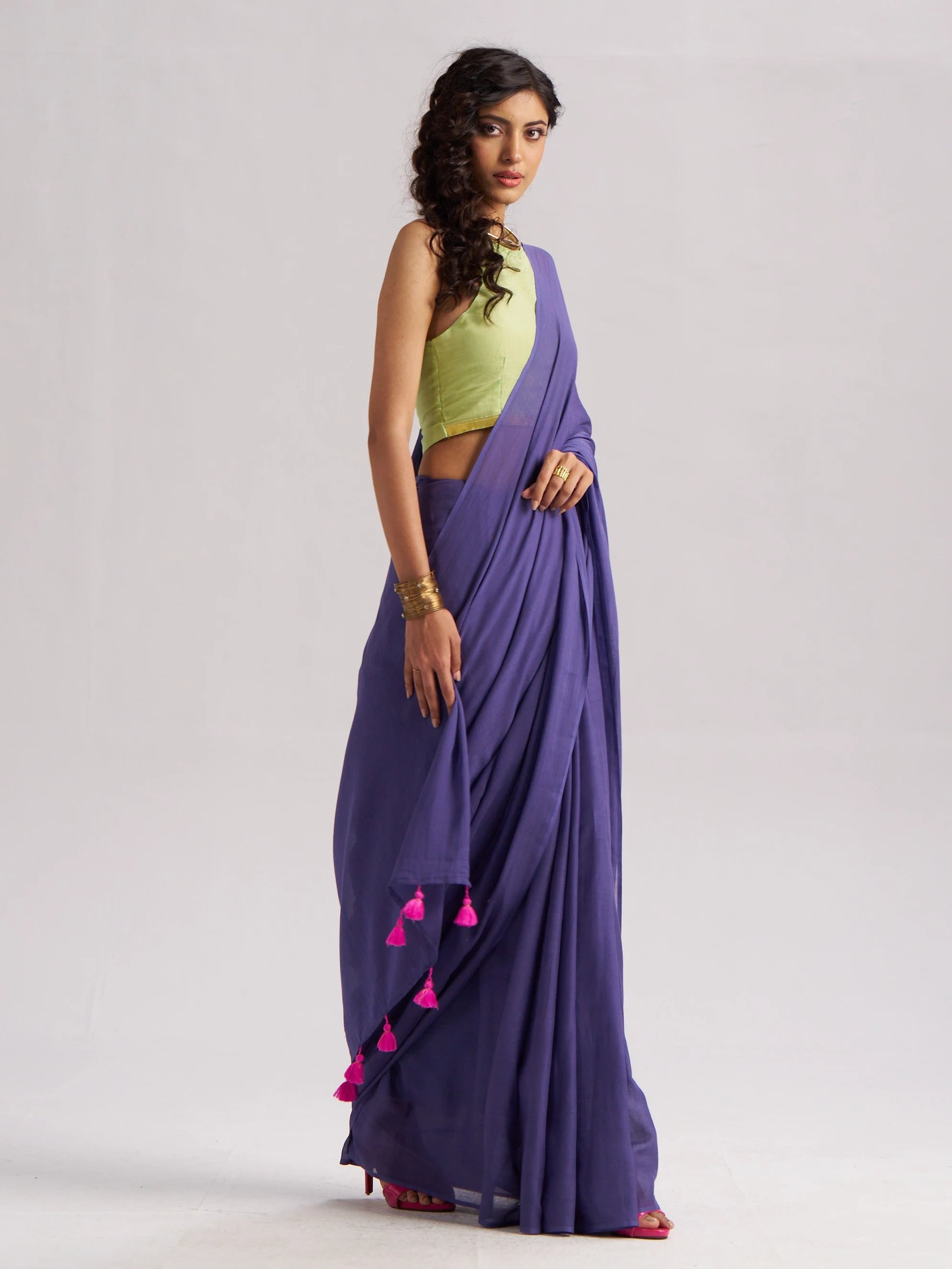 VISCOSE MUL LIVA SOLID SAREE WITH BLOUSE