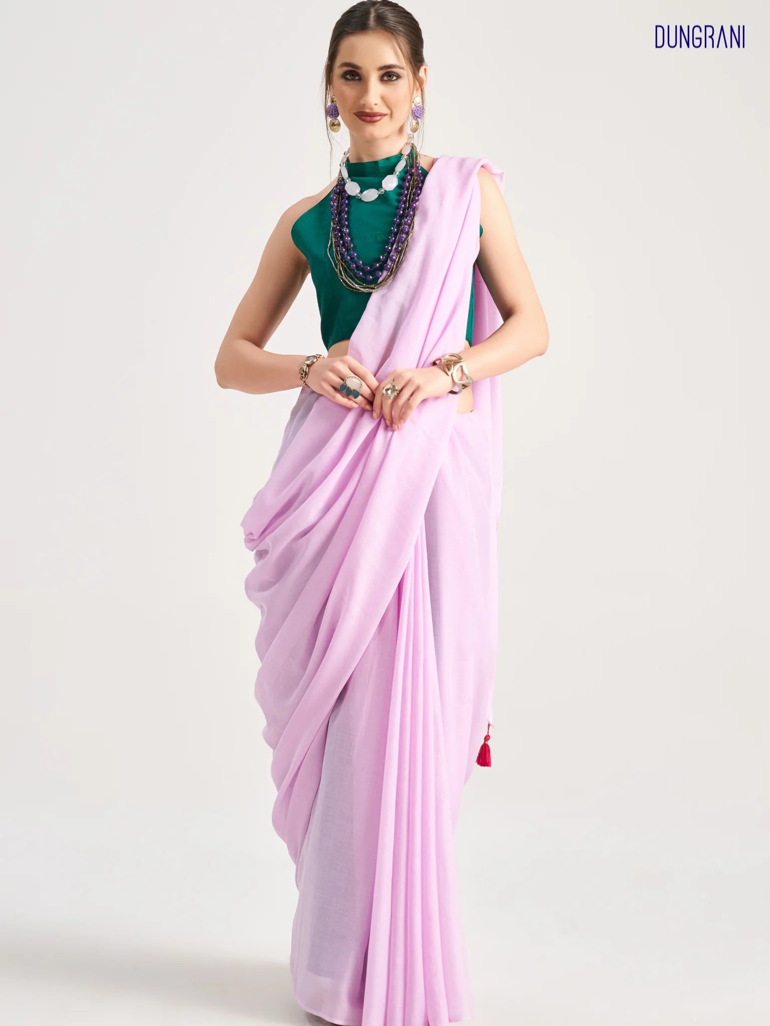 VISCOSE MUL LIVA SOLID SAREE WITH BLOUSE