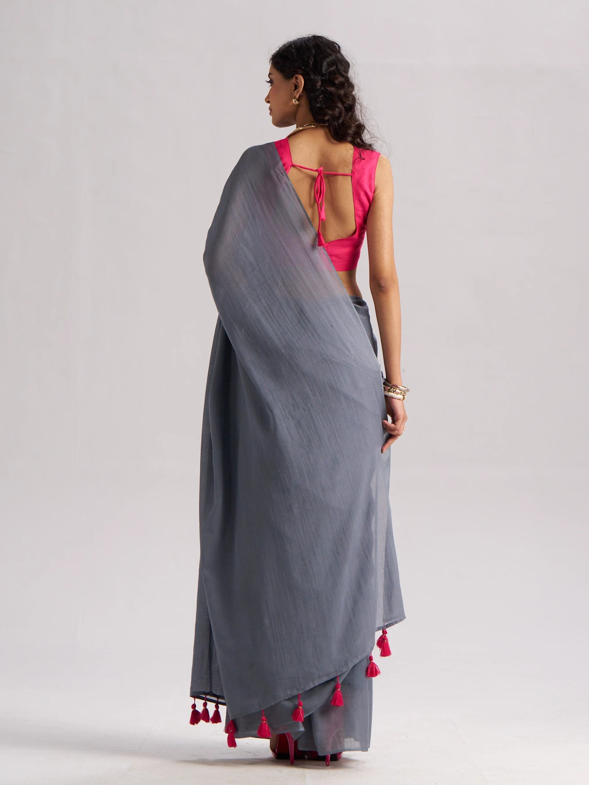 VISCOSE MUL LIVA SOLID SAREE WITH BLOUSE