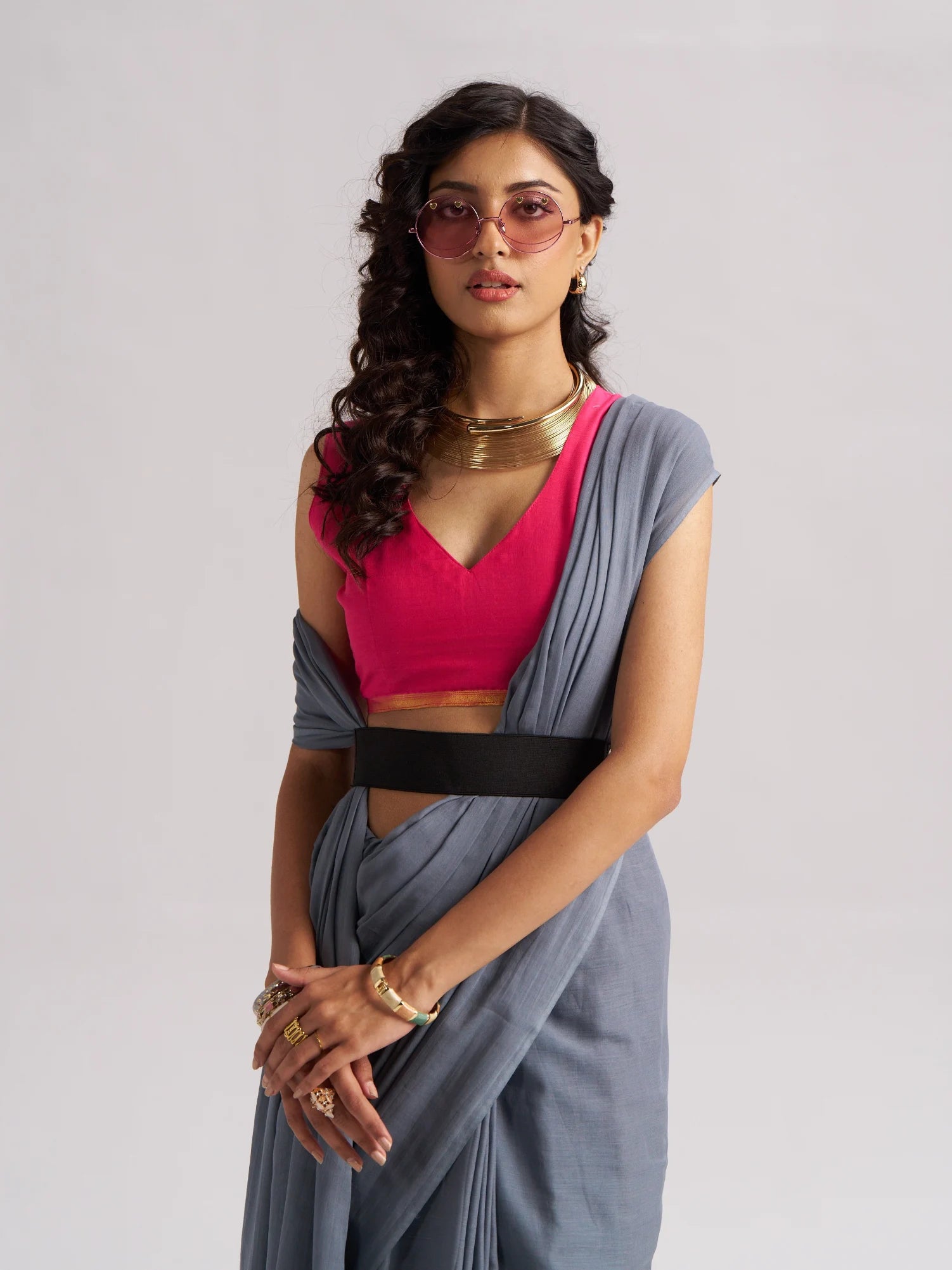 VISCOSE MUL LIVA SOLID SAREE WITH BLOUSE