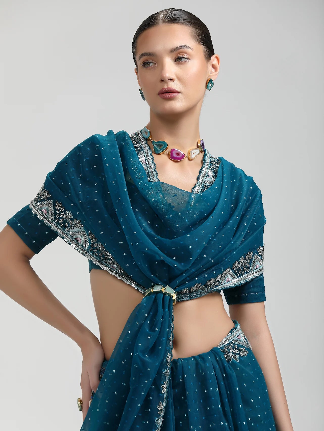 ORGANZA DUO DOTS EMBROIDERY SAREE