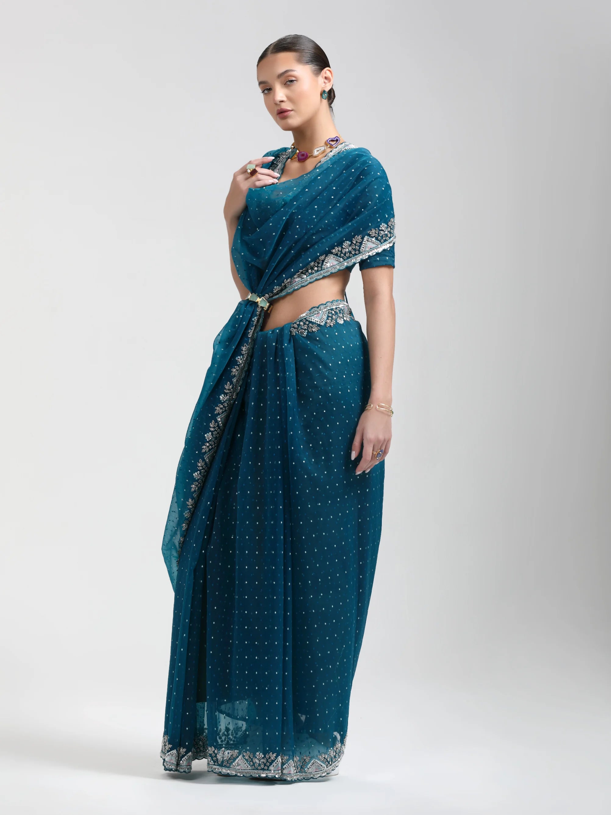 ORGANZA DUO DOTS EMBROIDERY SAREE