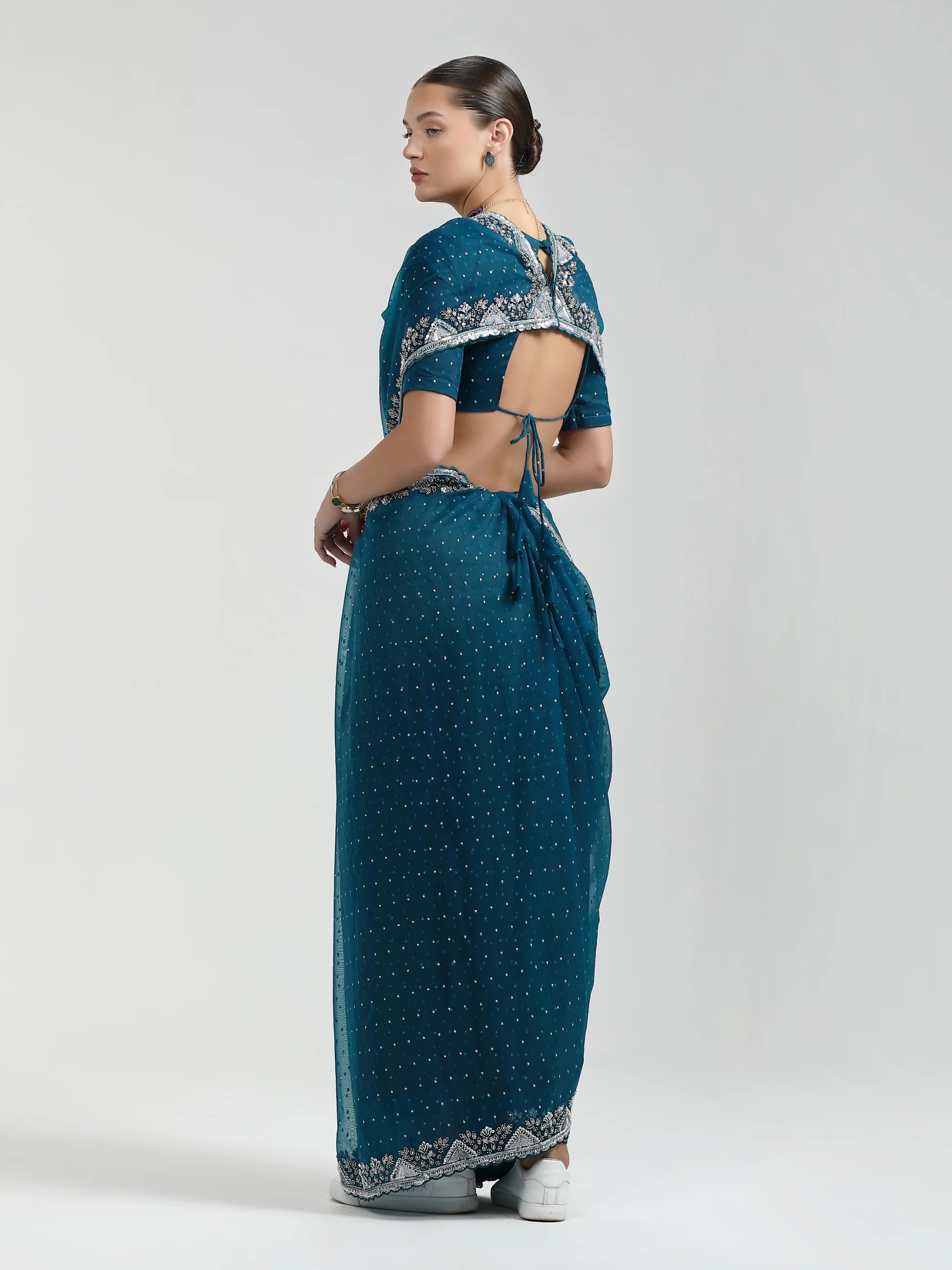 ORGANZA DUO DOTS EMBROIDERY SAREE