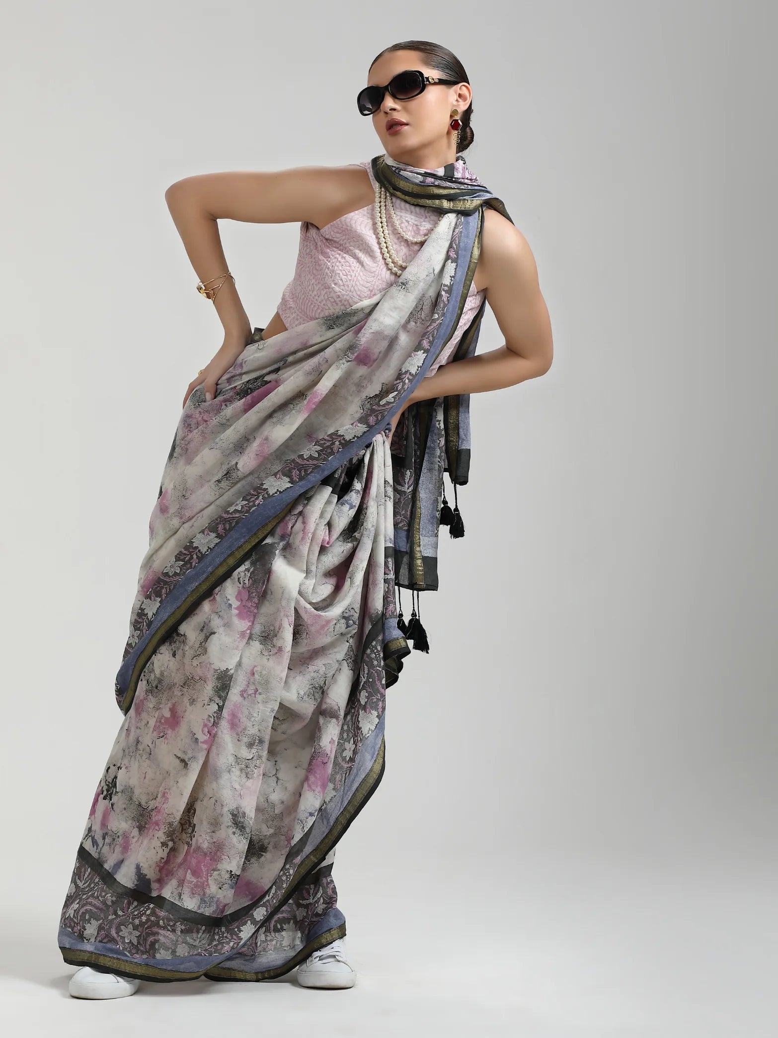 VISCOSE MUL LIVA BLOCK PRINTED SAREE