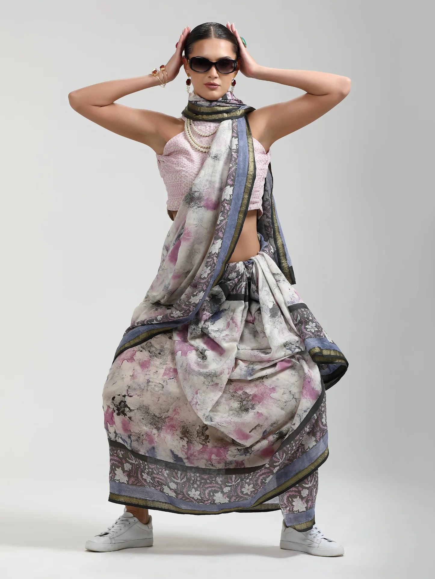 VISCOSE MUL LIVA BLOCK PRINTED SAREE