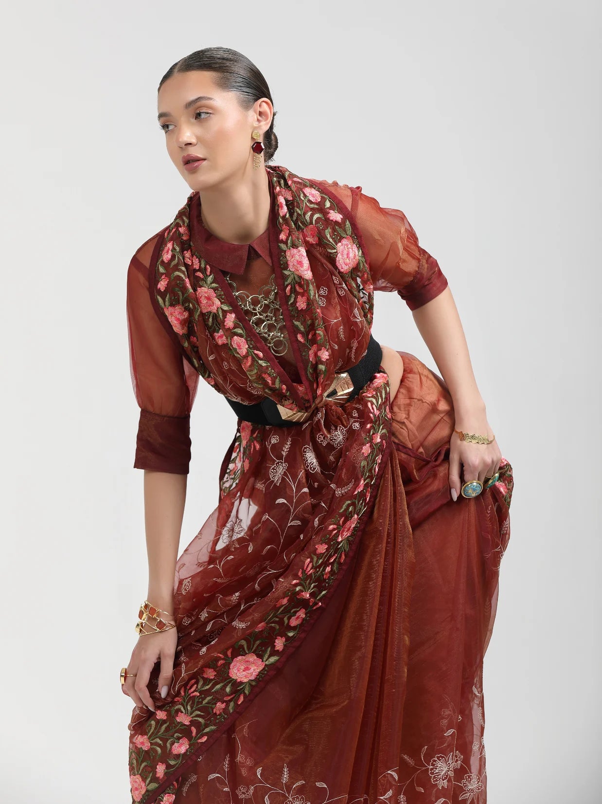 ORGANZA MONO GOLD EMBROIDERY SAREE