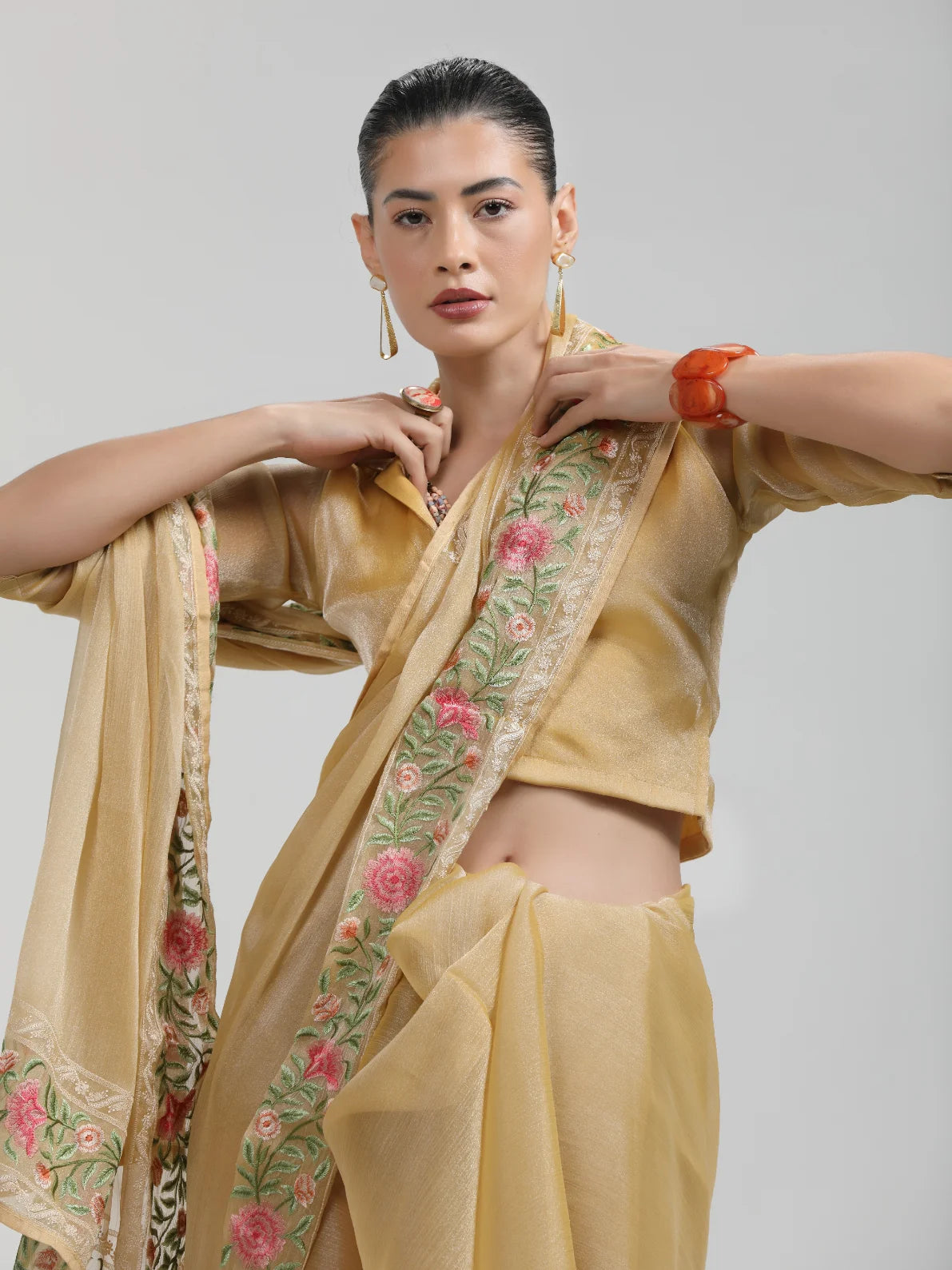 ORGANZA GUCCI ROSE EMBROIDERY SAREE