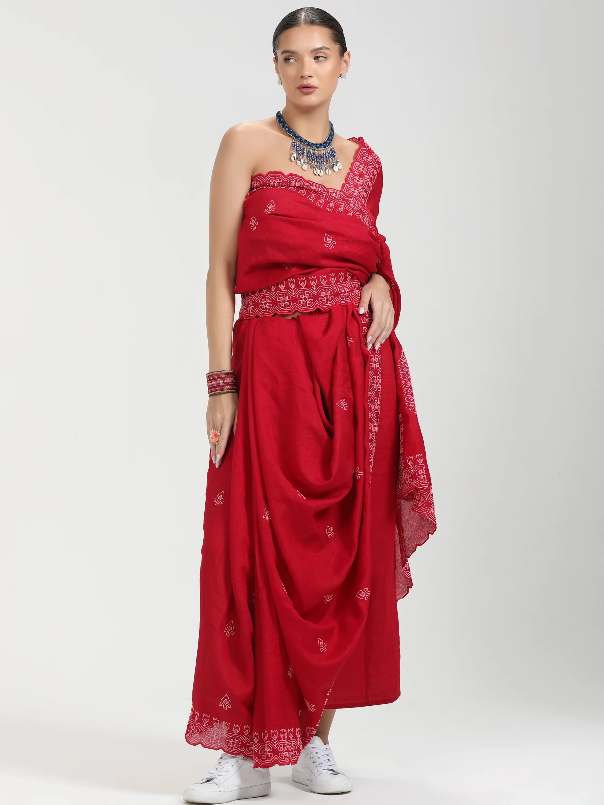 ART SILK TITANIUM KANTHA EMBROIDERY SAREE