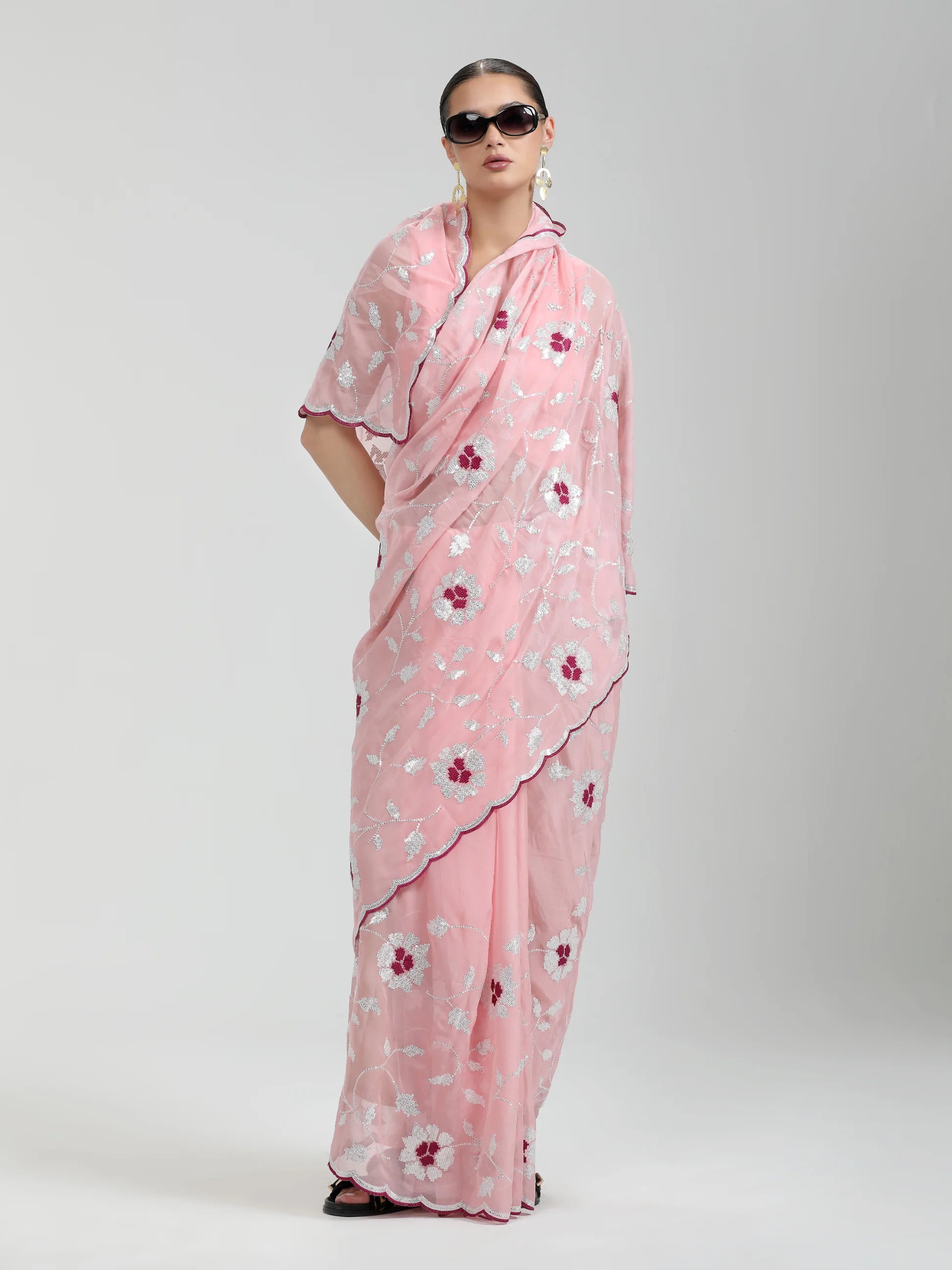ORGANZA JAAL WITH FLOWER EMBROIDERY SAREE