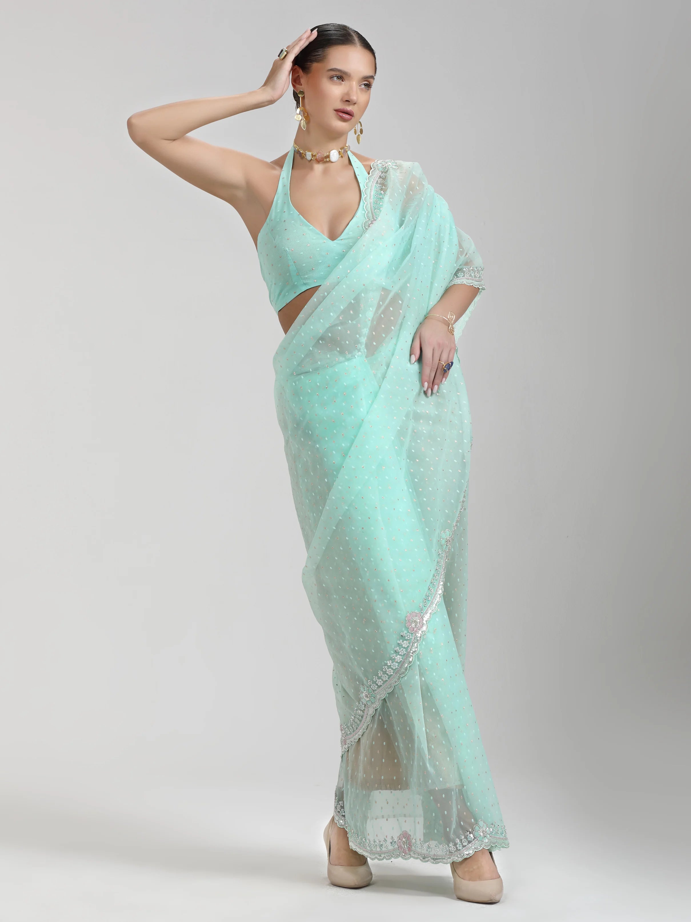 ORGANZA DUO DOTS EMBROIDERY SAREE