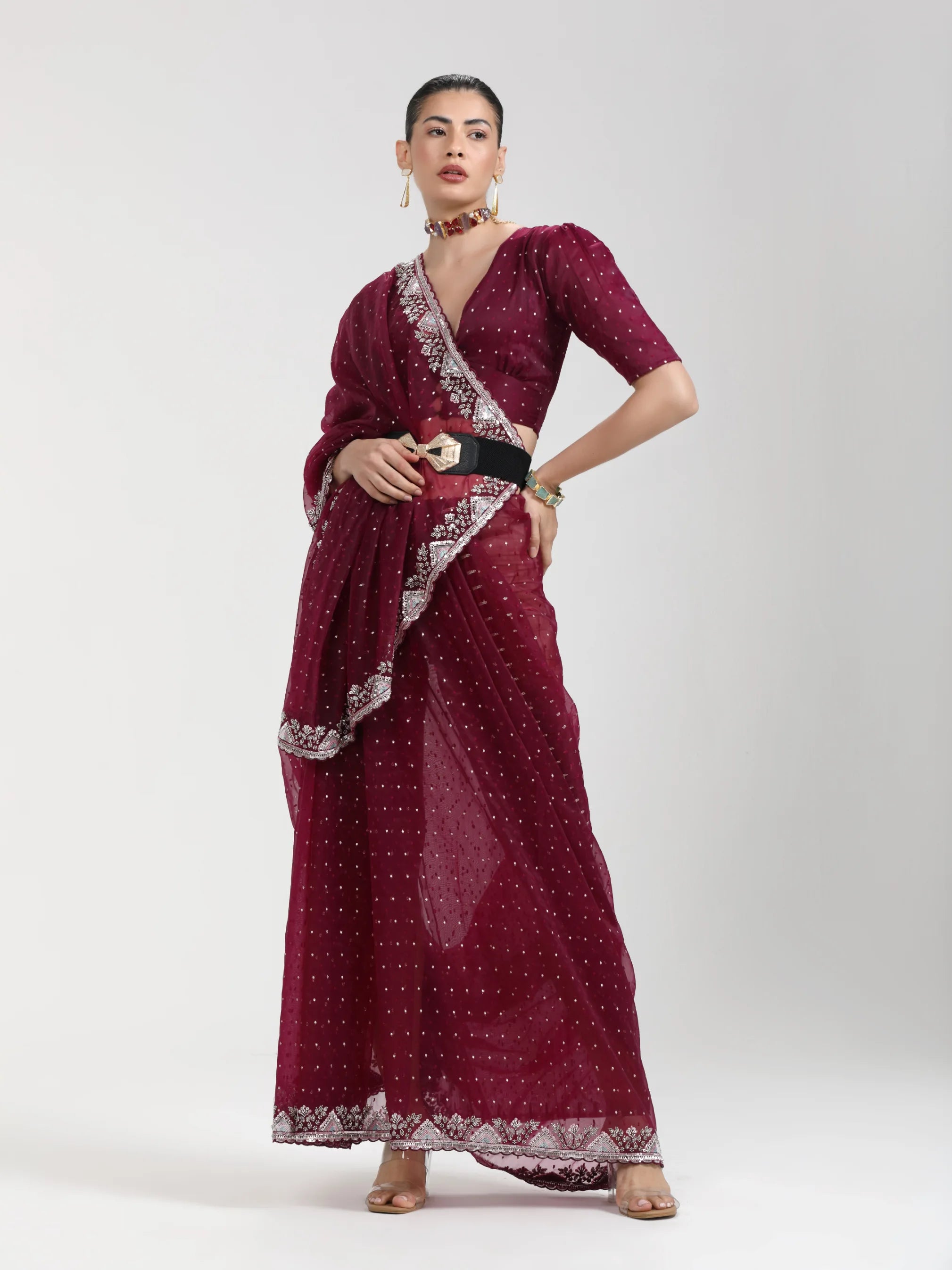 ORGANZA DUO DOTS EMBROIDERY SAREE