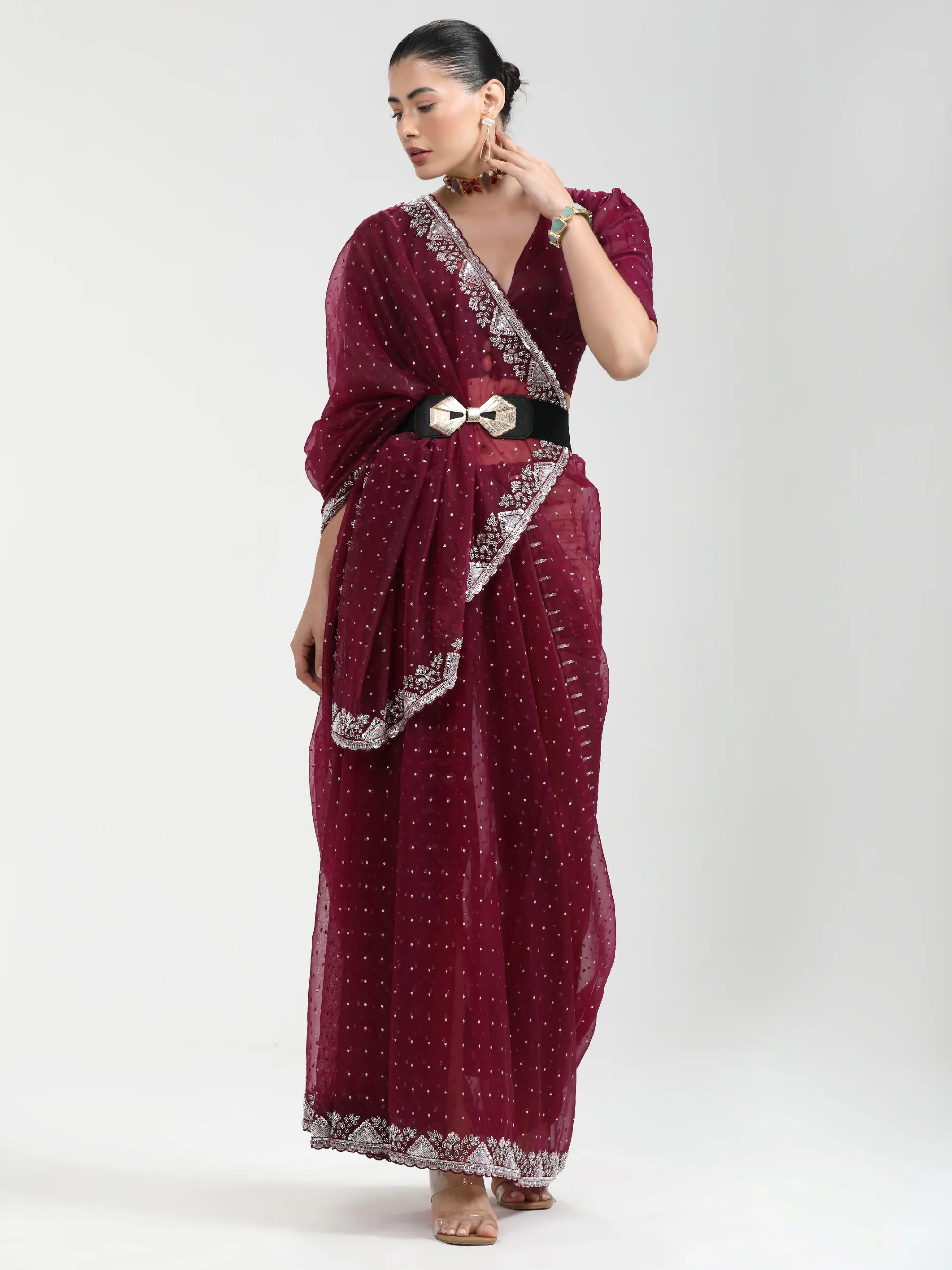 ORGANZA DUO DOTS EMBROIDERY SAREE