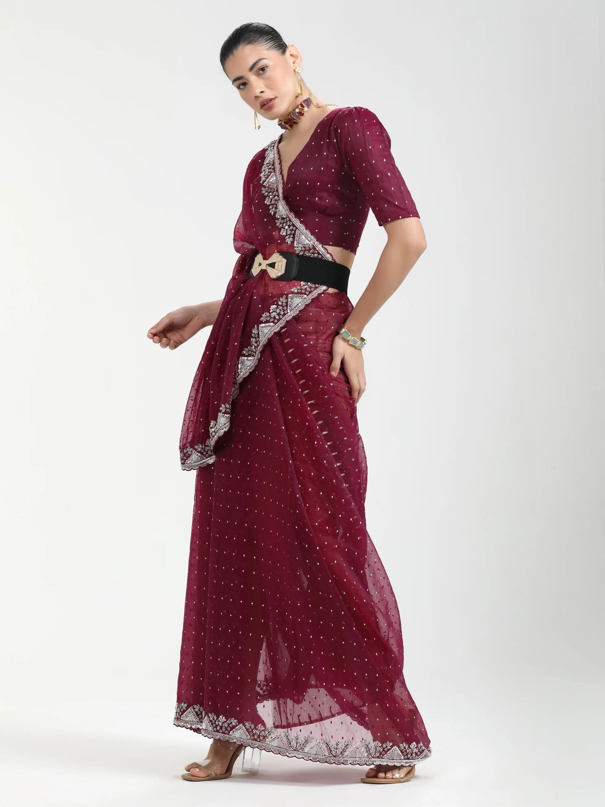 ORGANZA DUO DOTS EMBROIDERY SAREE