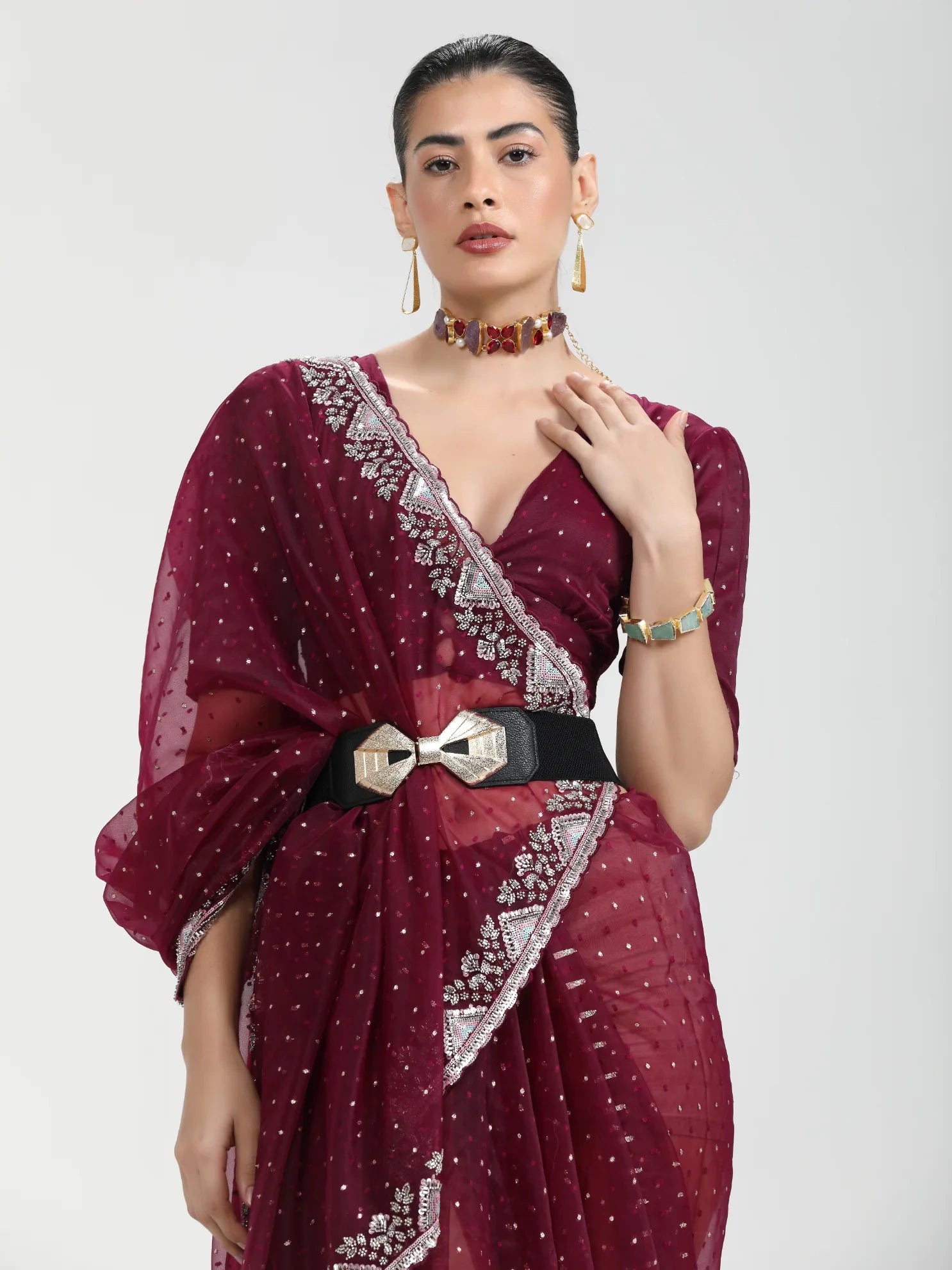 ORGANZA DUO DOTS EMBROIDERY SAREE