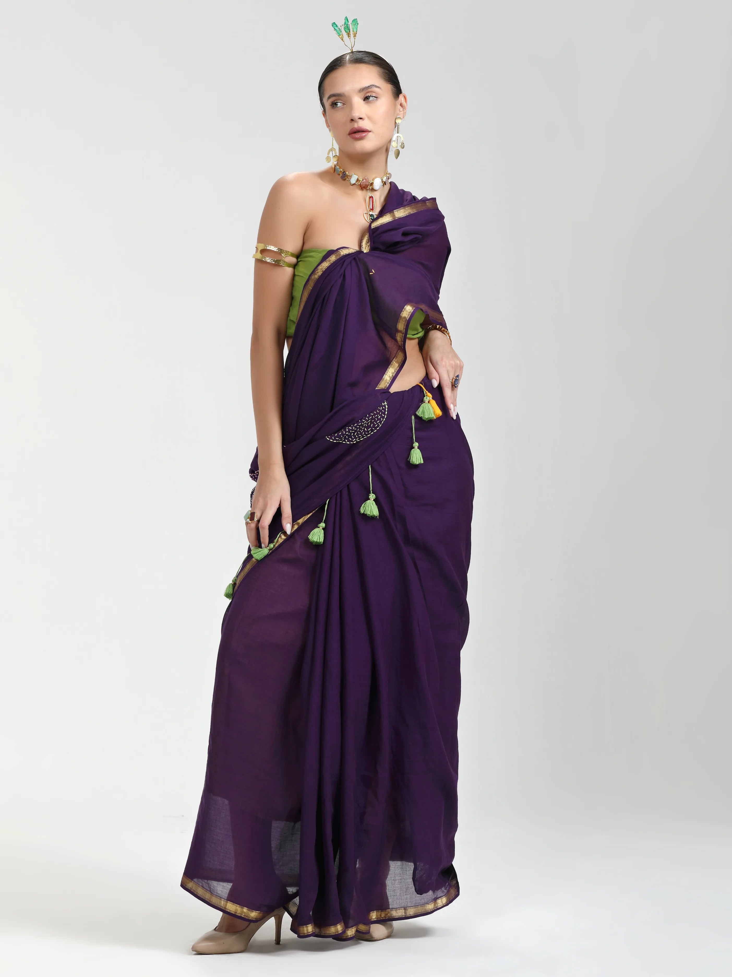 VISCOSE MUL HAND EMBROIDERED LIVA SAREE