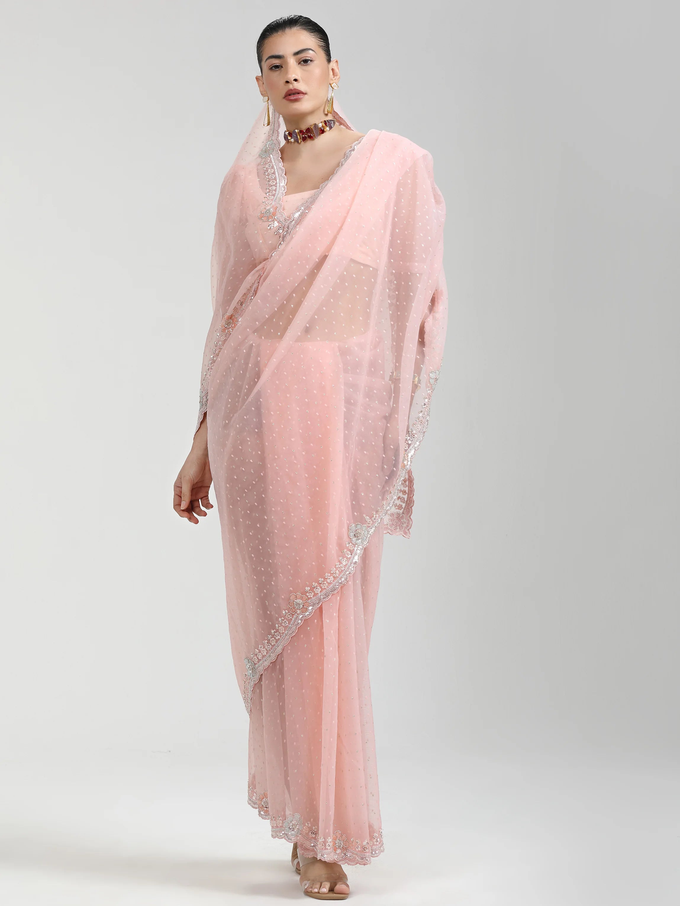 ORGANZA DUO DOTS EMBROIDERY SAREE