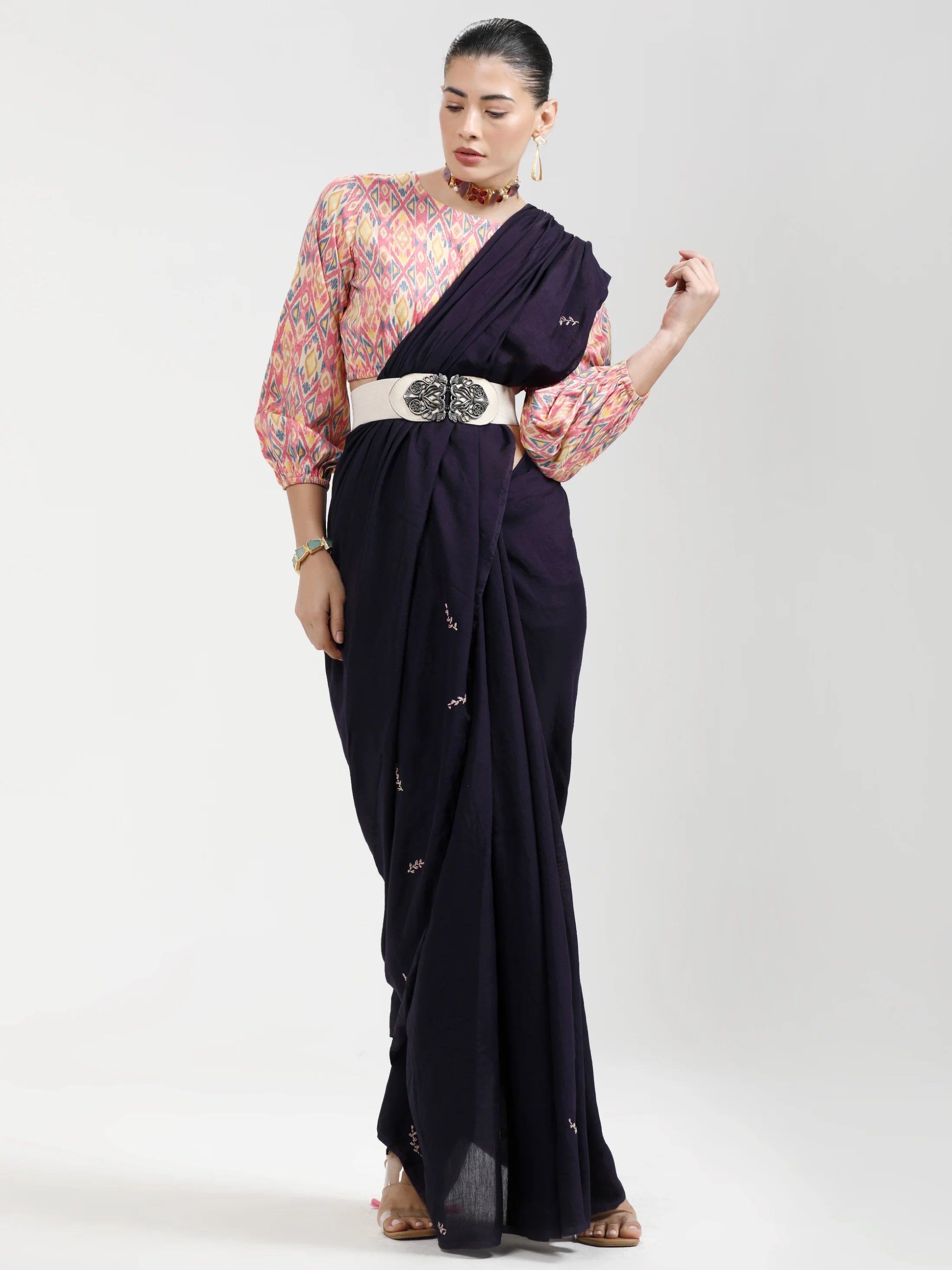 PERI PERI HAND EMBROIDERED LIVA SAREE WITH BLOUSE