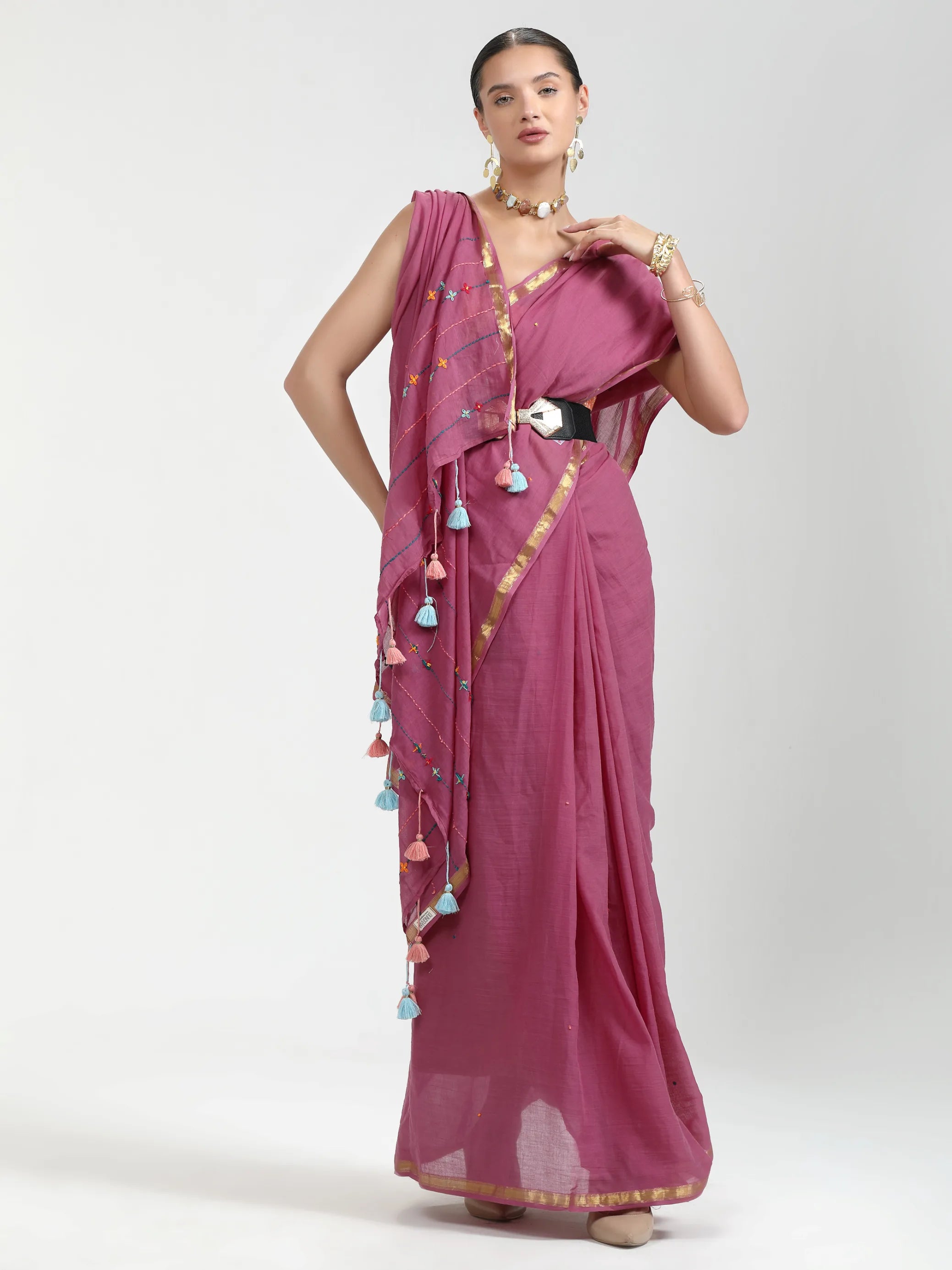 VISCOSE MUL HAND EMBROIDERED LIVA SAREE