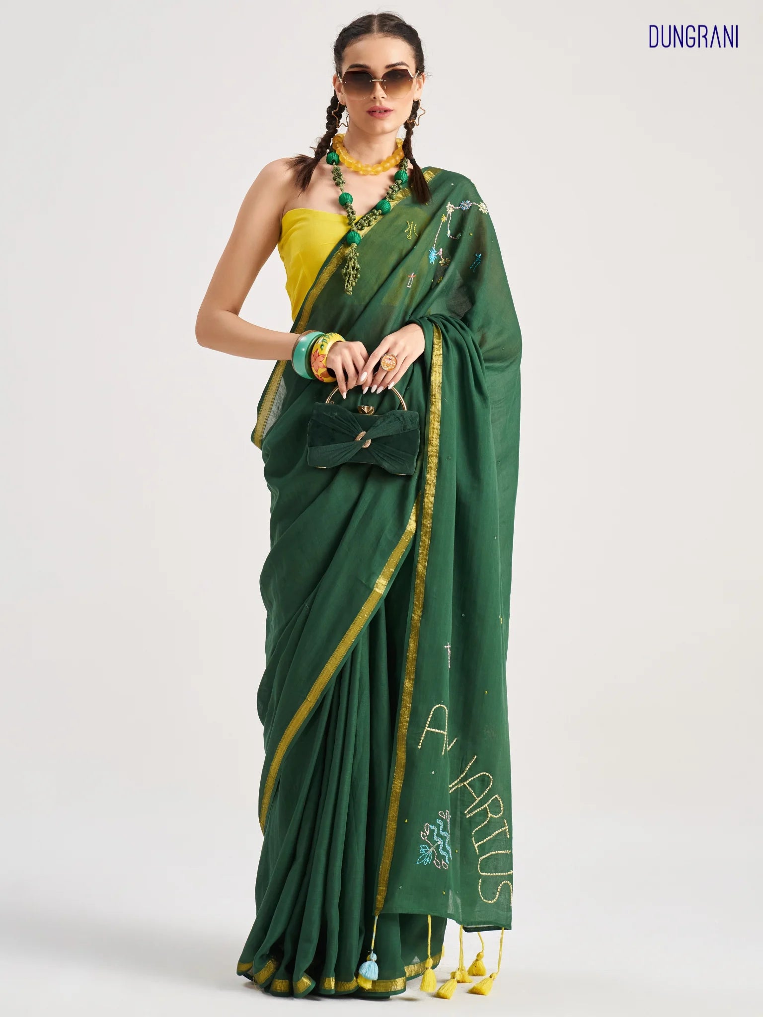 VISCOSE MUL AQUARIUS VEDIC ZODIAC HAND EMBROIDERED SAREE