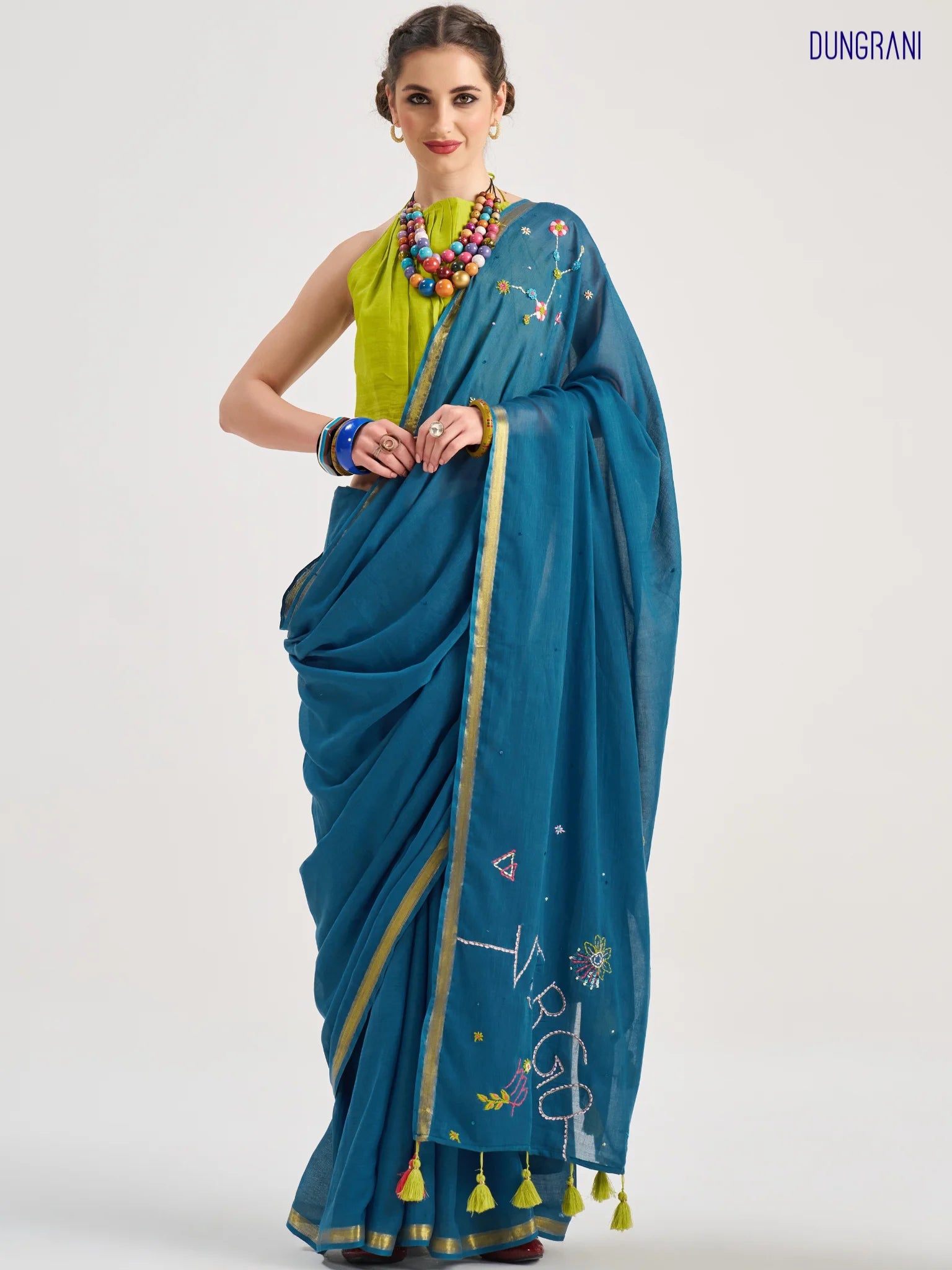 VISCOSE MUL VIRGO VEDIC ZODIAC HAND EMBROIDERED SAREE