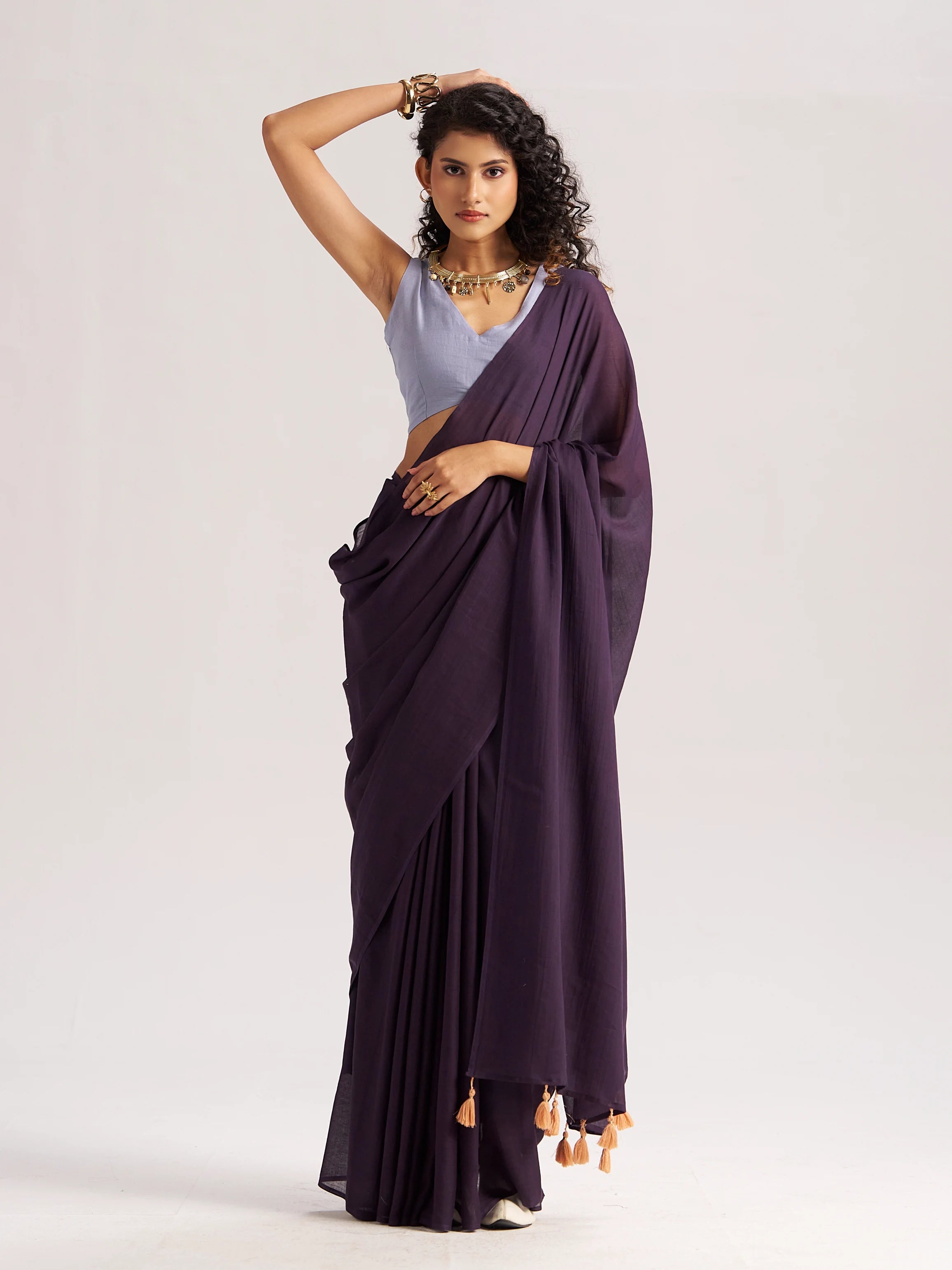 VISCOSE MUL LIVA SOLID SAREE WITH BLOUSE