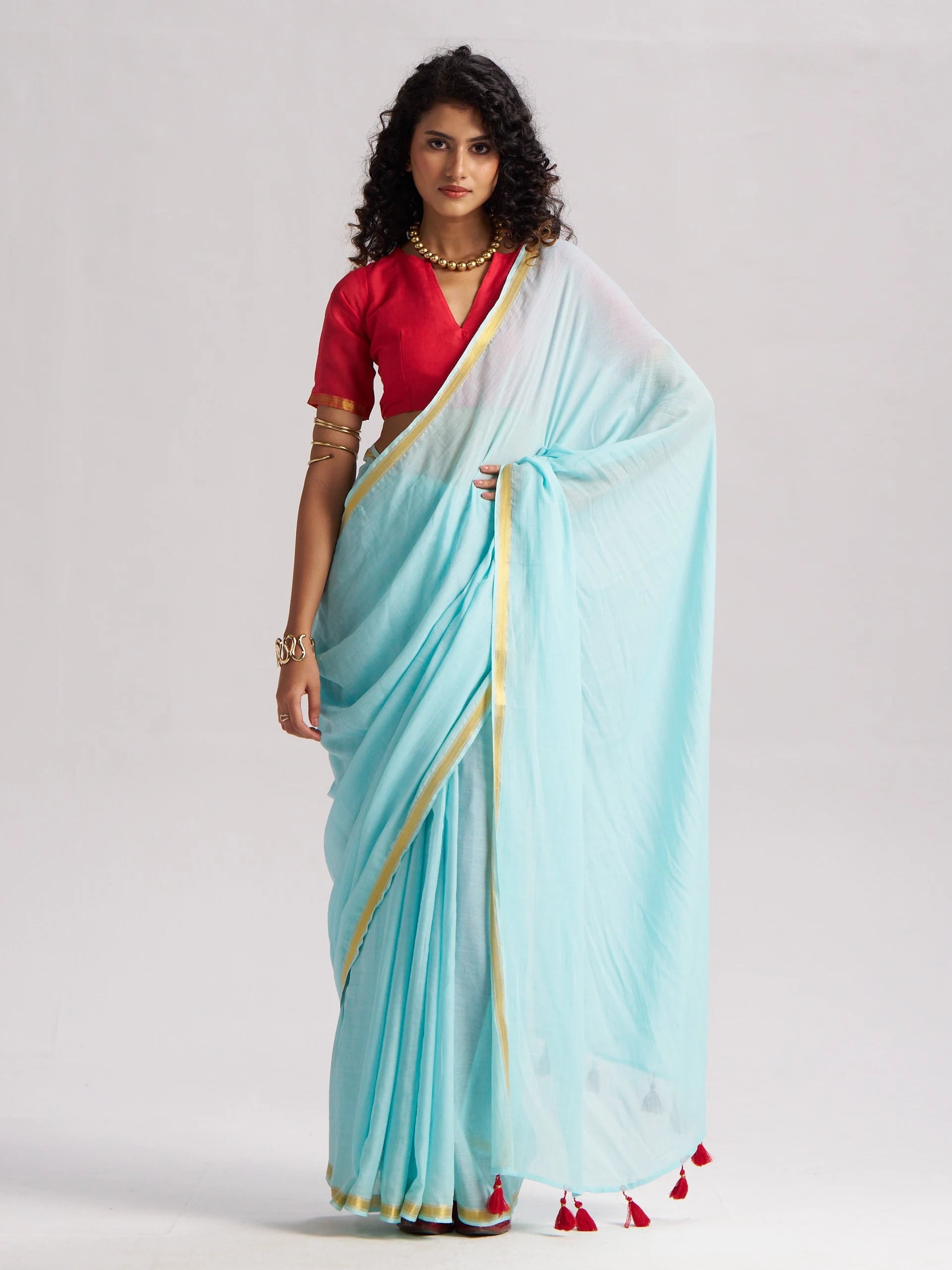VISCOSE MUL LIVA SOLID SAREE WITH BLOUSE