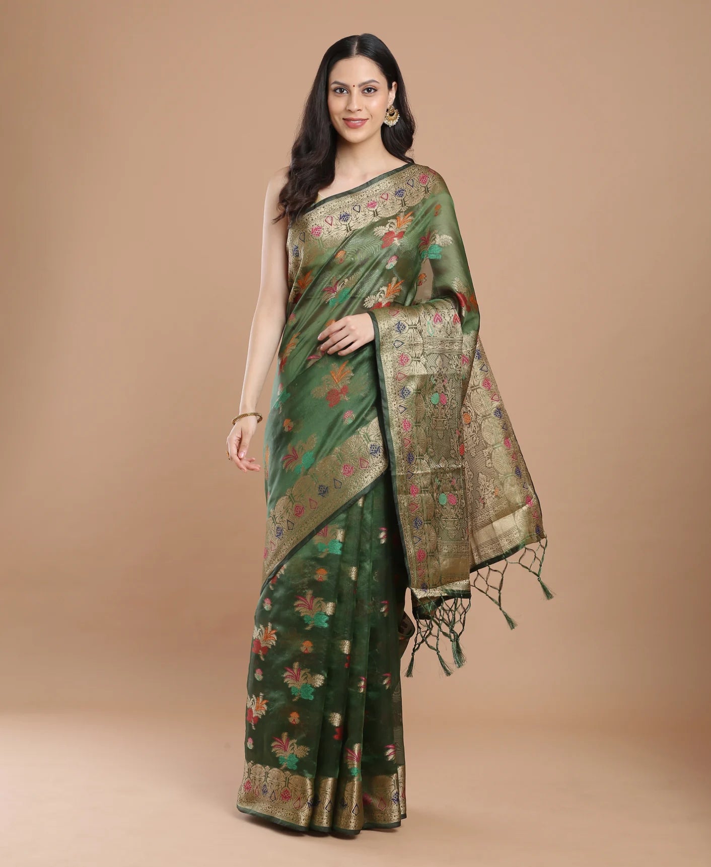 GREEN SILK VICTORIA SAREE