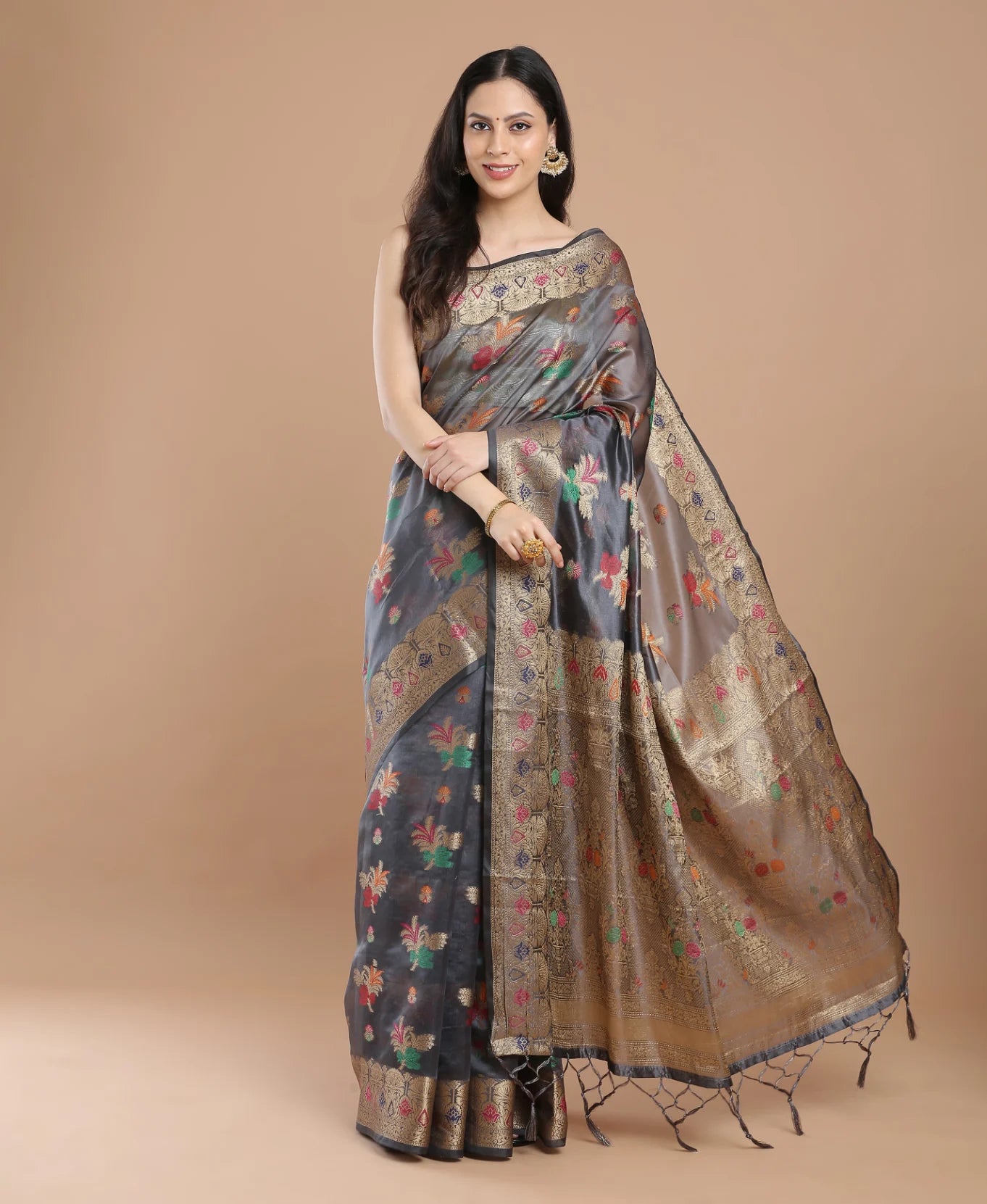 GRAY SILK VICTORIA SAREE