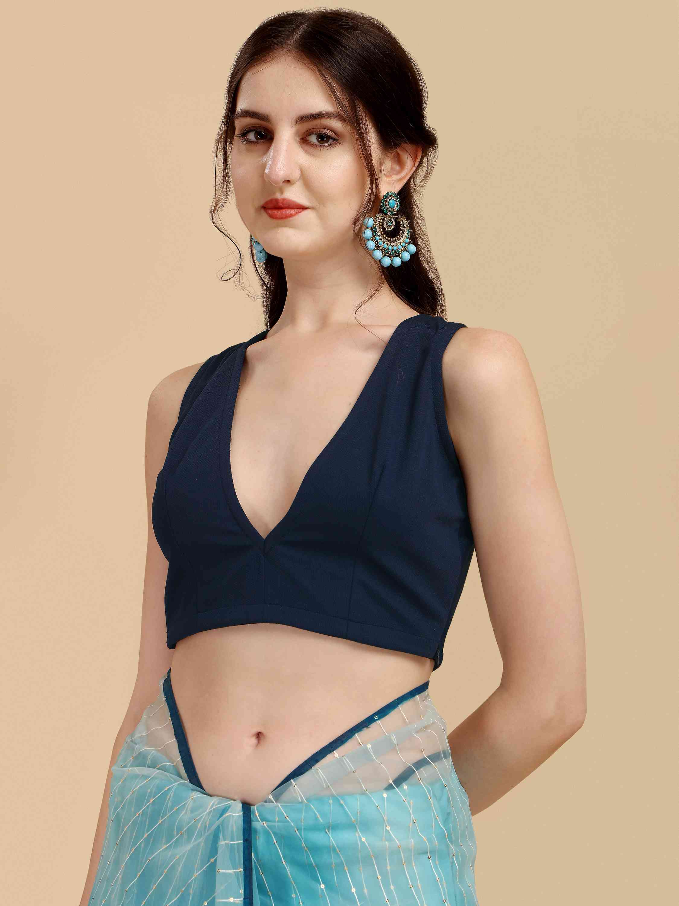 BLUE HAND PAINTED FEEZY ORGANZA SILK SAREE