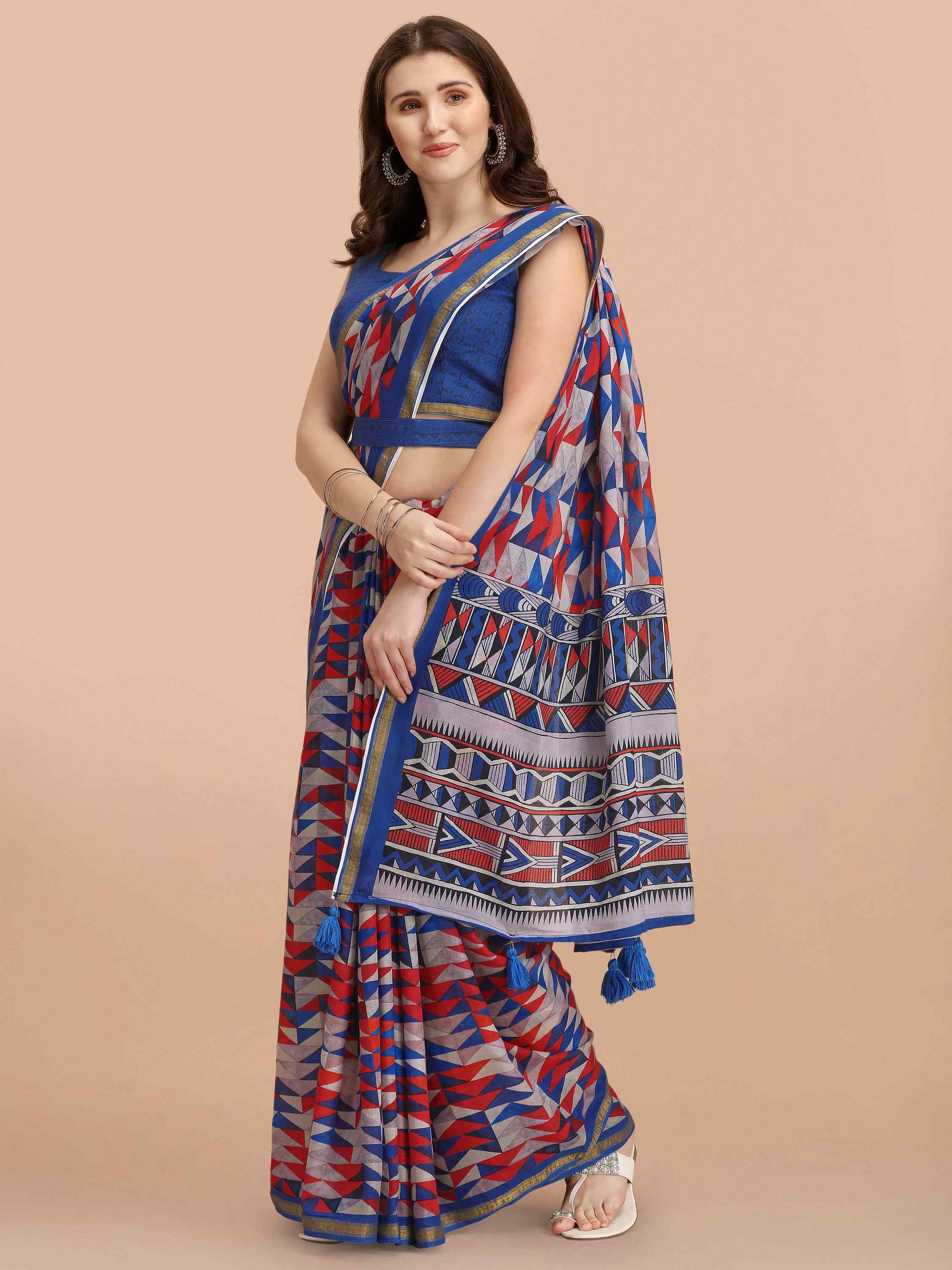 VISCOSE MUL LIVA DIGITAL PRINTED SAREE WITH BLOUSE
