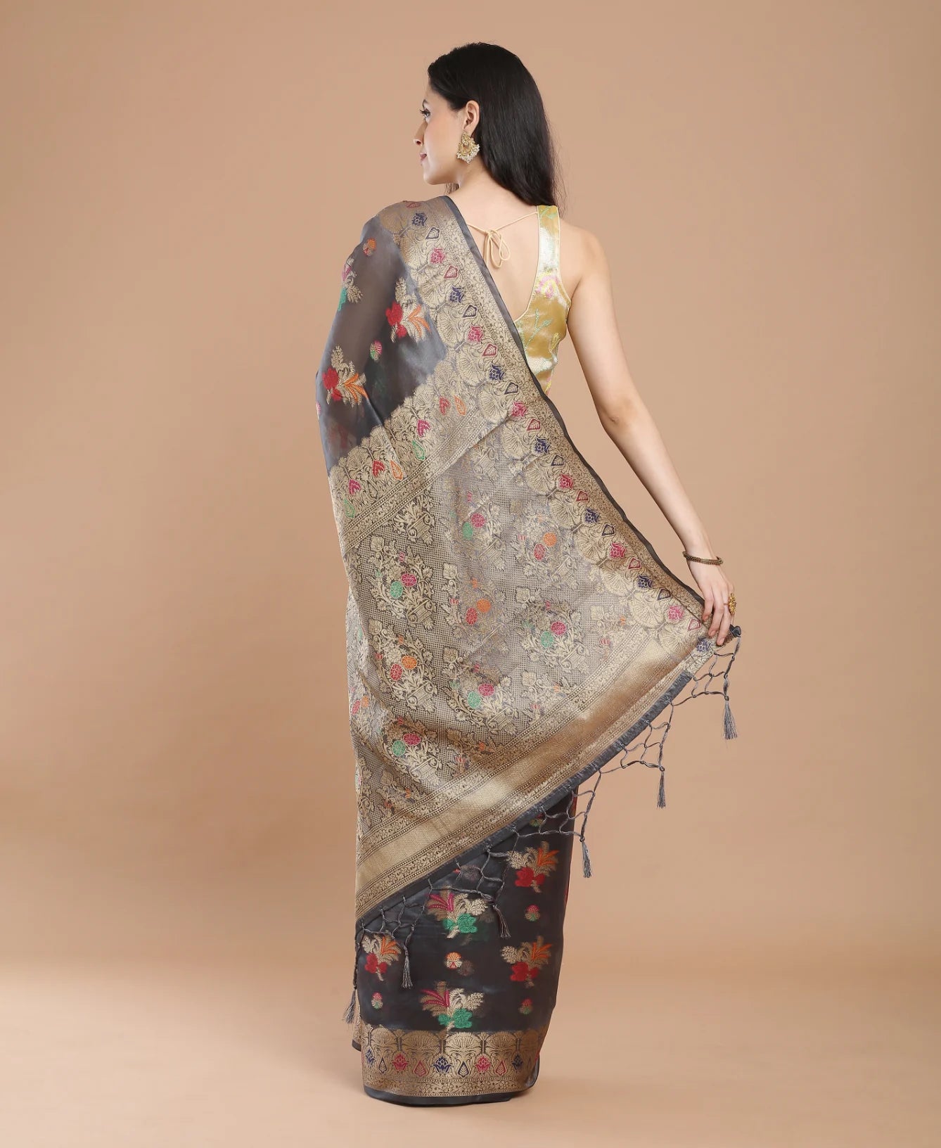 GRAY SILK VICTORIA SAREE