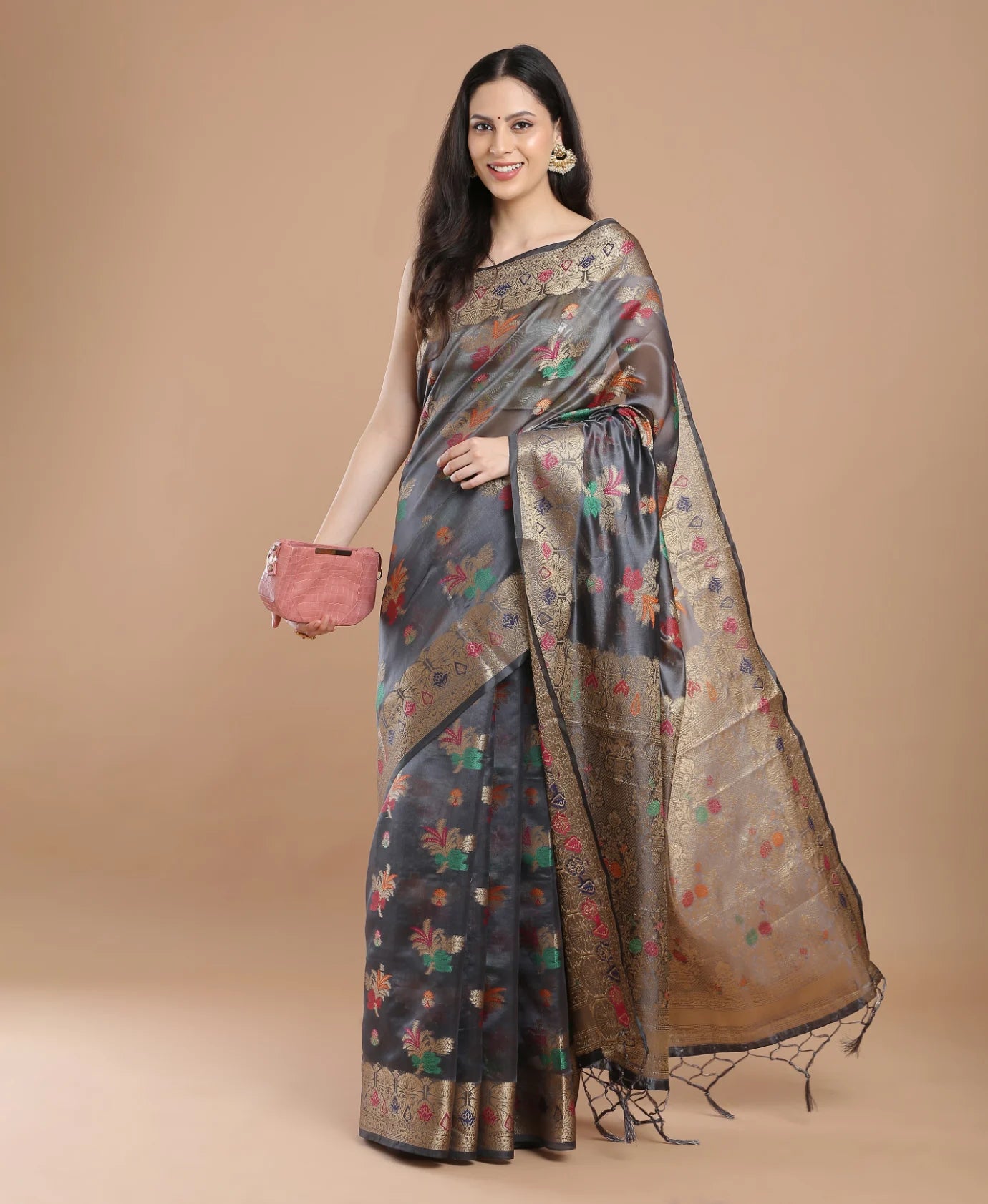 GRAY SILK VICTORIA SAREE