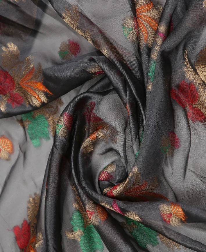 GRAY SILK VICTORIA SAREE