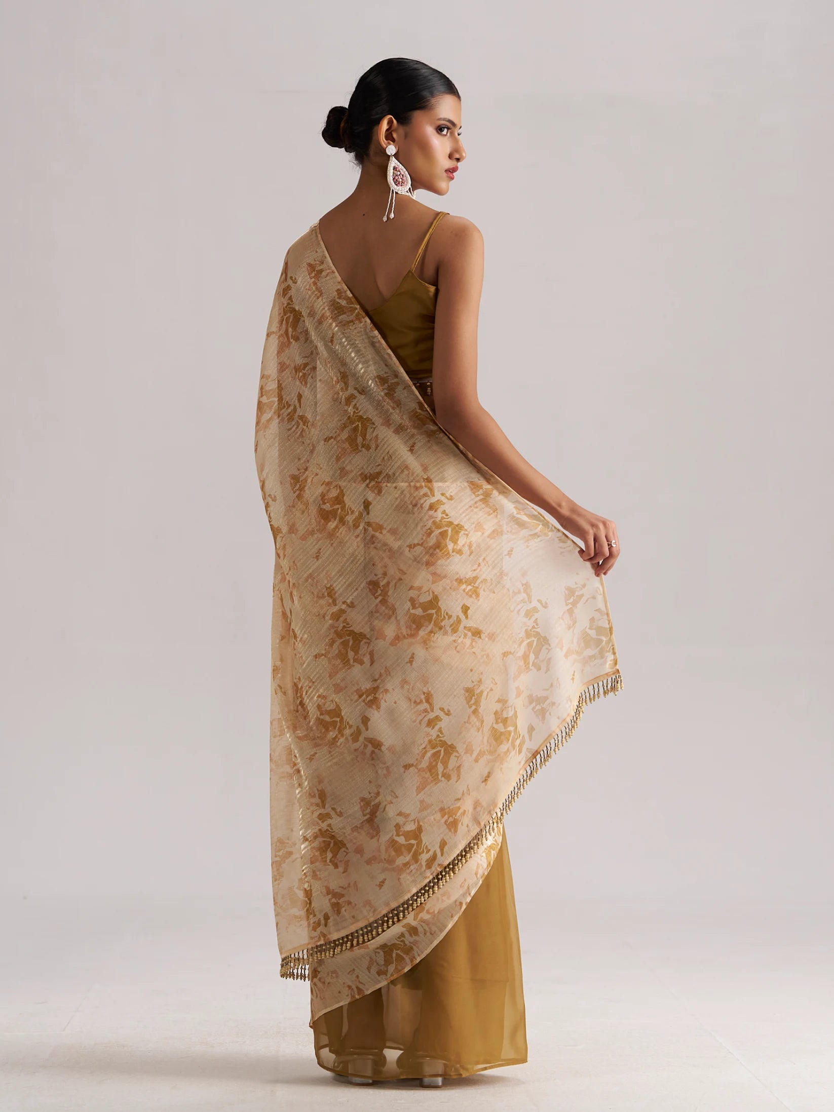 BROWN ZIRCON READY TO WEAR SAREE WITH BLOUSE