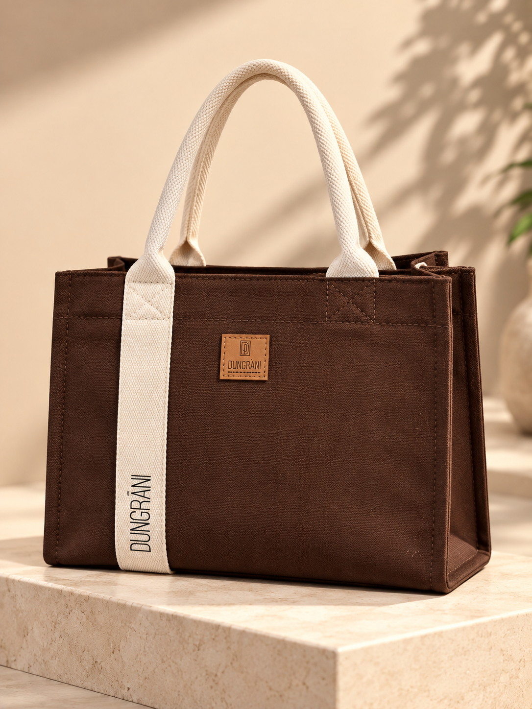 BROWN MIDIUM SQUAR TOTE BAG