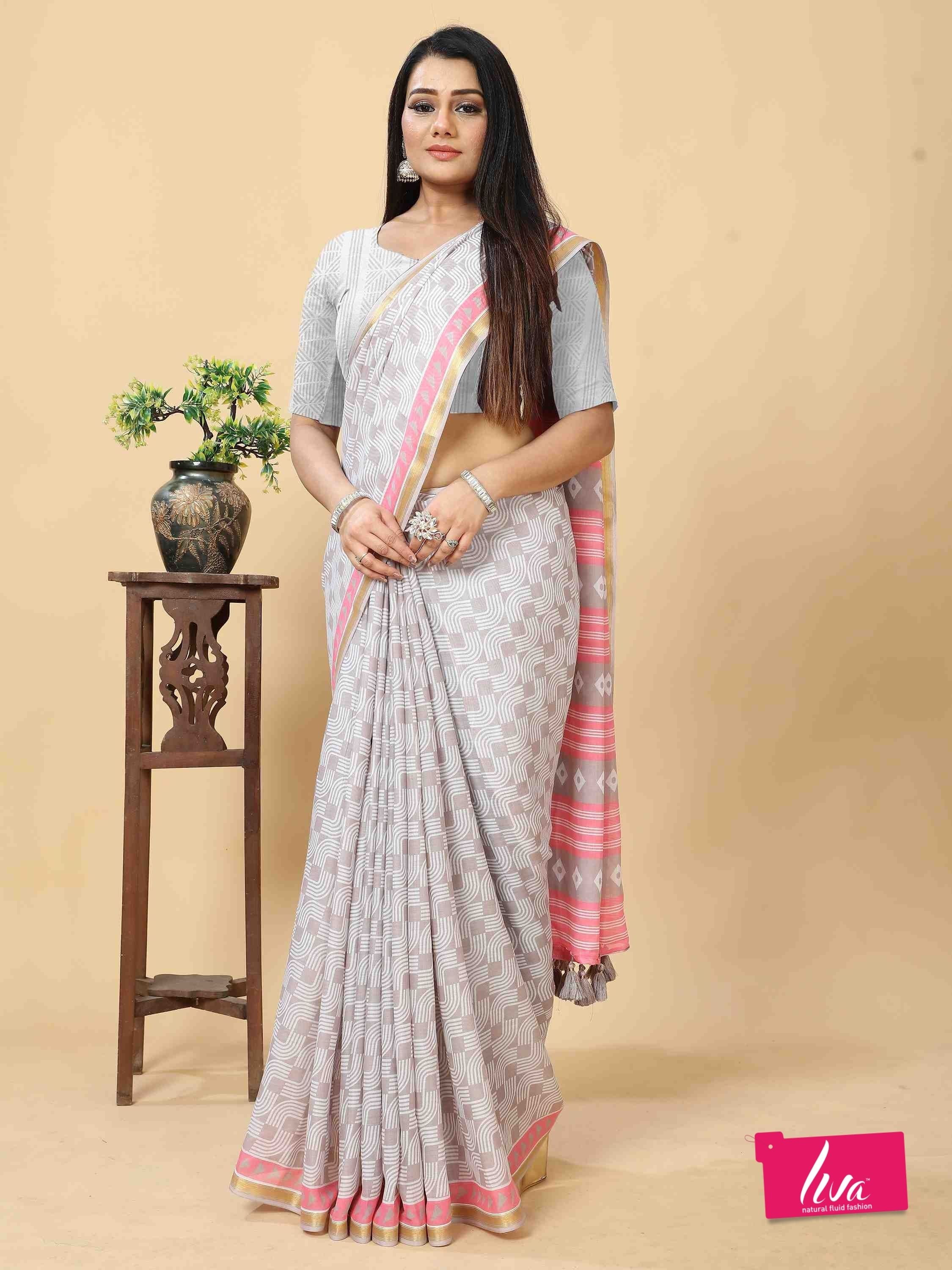 GRAY VISCOSE MUL CONTEMPORARY PRINTED LIVA SAREE
