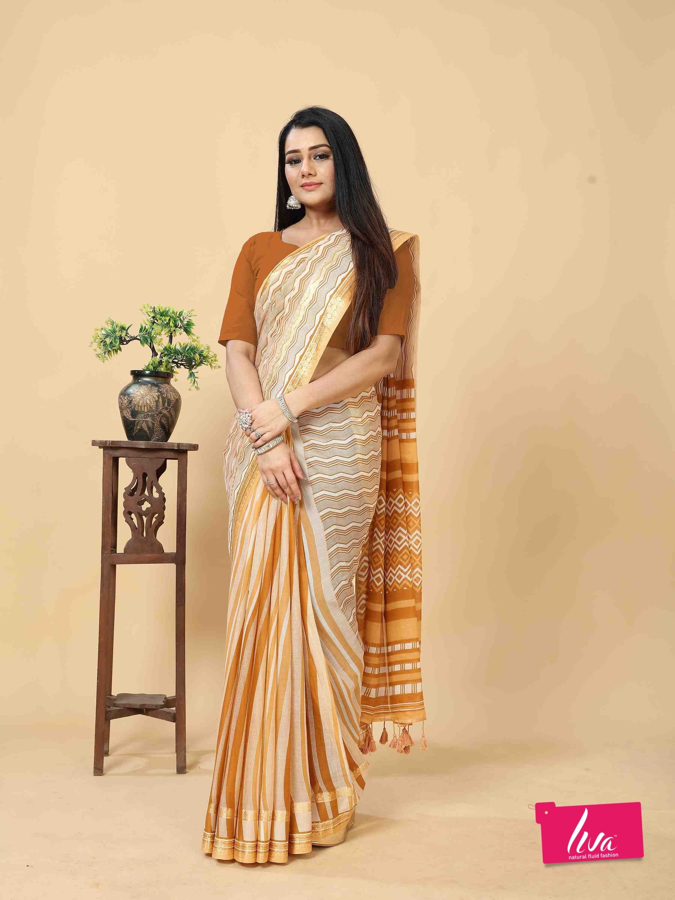 BROWN VISCOSE MUL CONTEMPORARY PRINTED LIVA SAREE