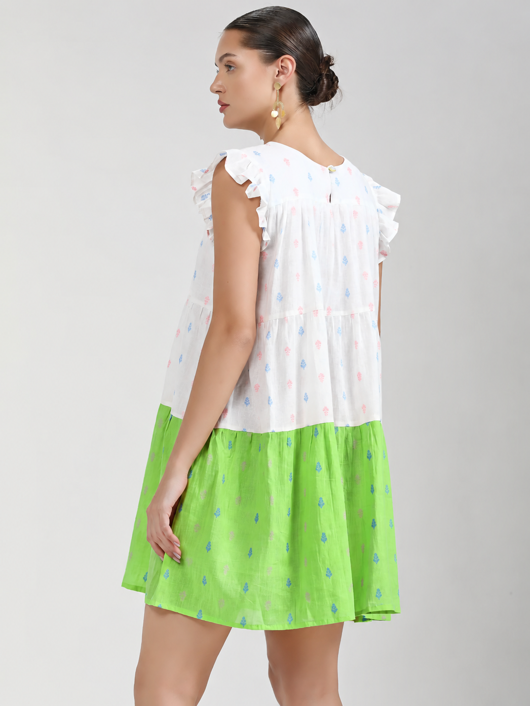GREEN WHITE COTTON CANDY LEAF ONE PCS DRESS