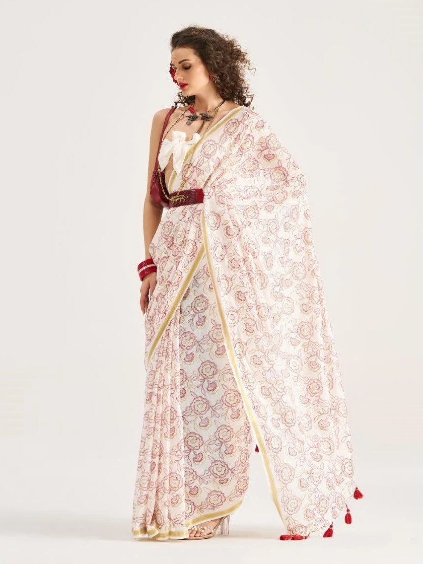 SIDDHI DOSHI IN VISCOSE MUL FOIL PRINTED RED SAREE