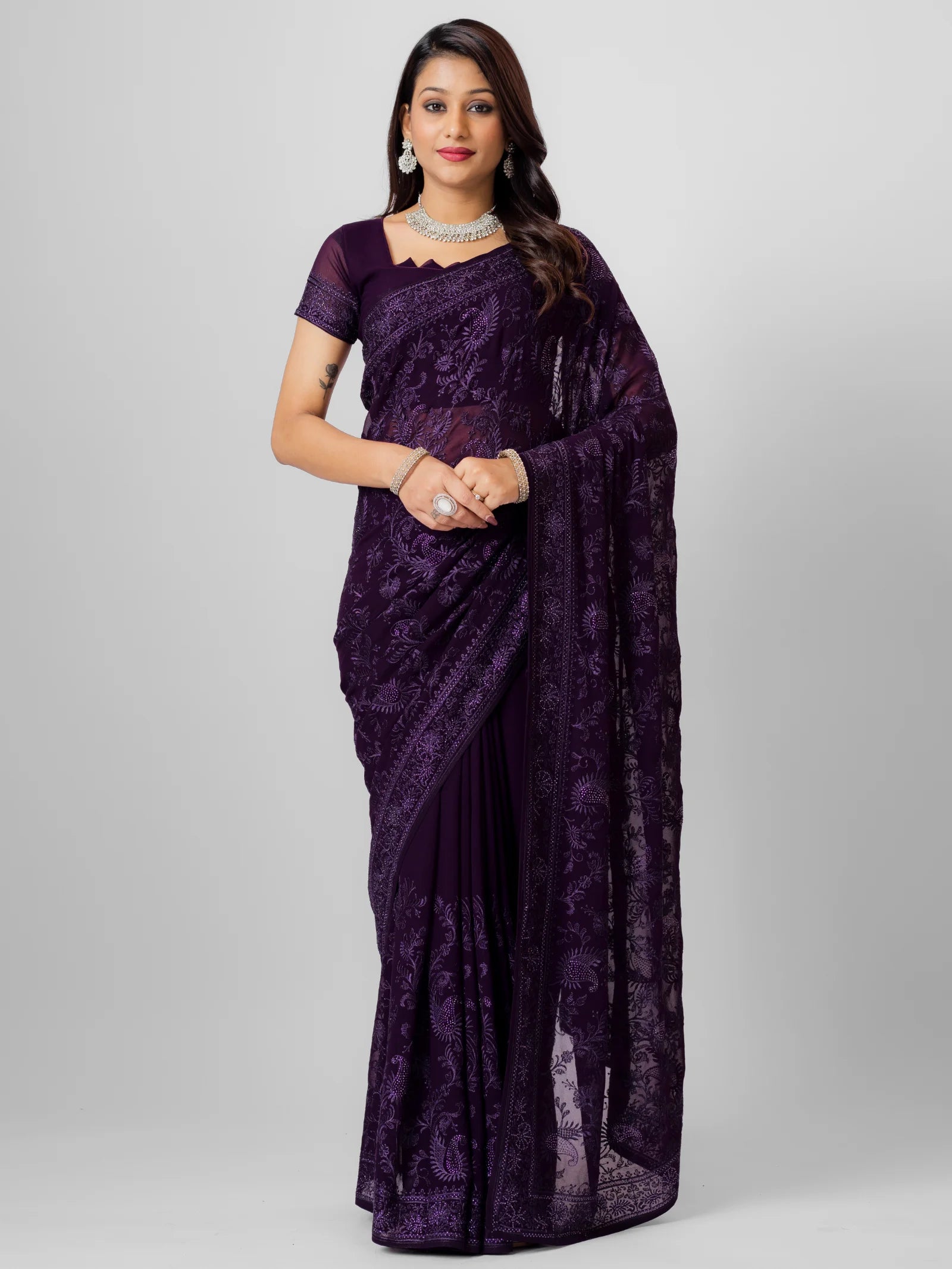 GEORGETTE SMALL MANGO EMBROIDERY SAREE WITH BLOUSE