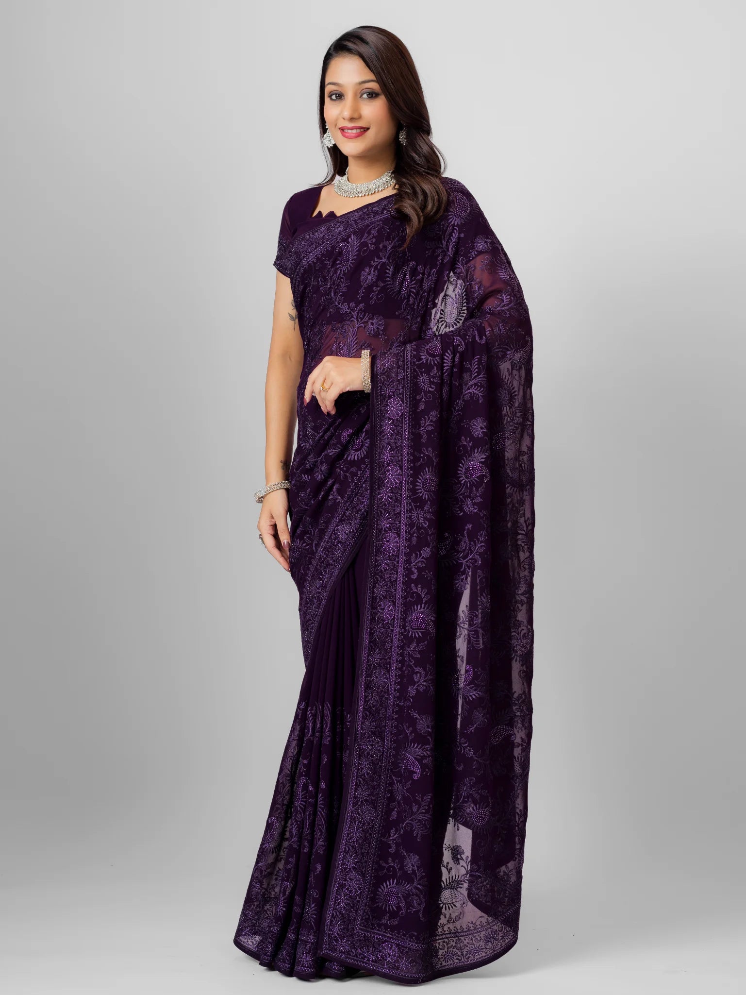 GEORGETTE SMALL MANGO EMBROIDERY SAREE WITH BLOUSE
