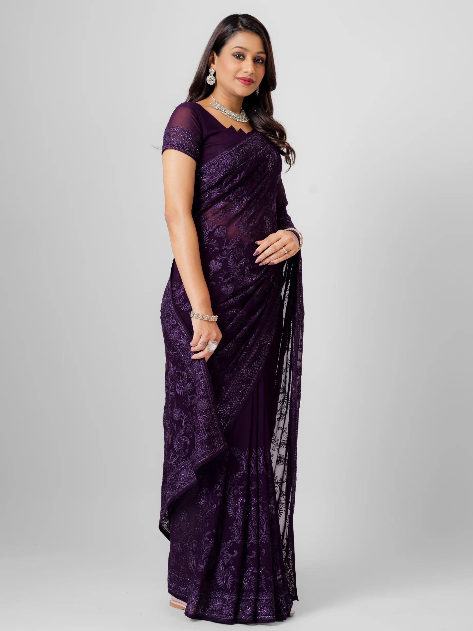 GEORGETTE SMALL MANGO EMBROIDERY SAREE WITH BLOUSE