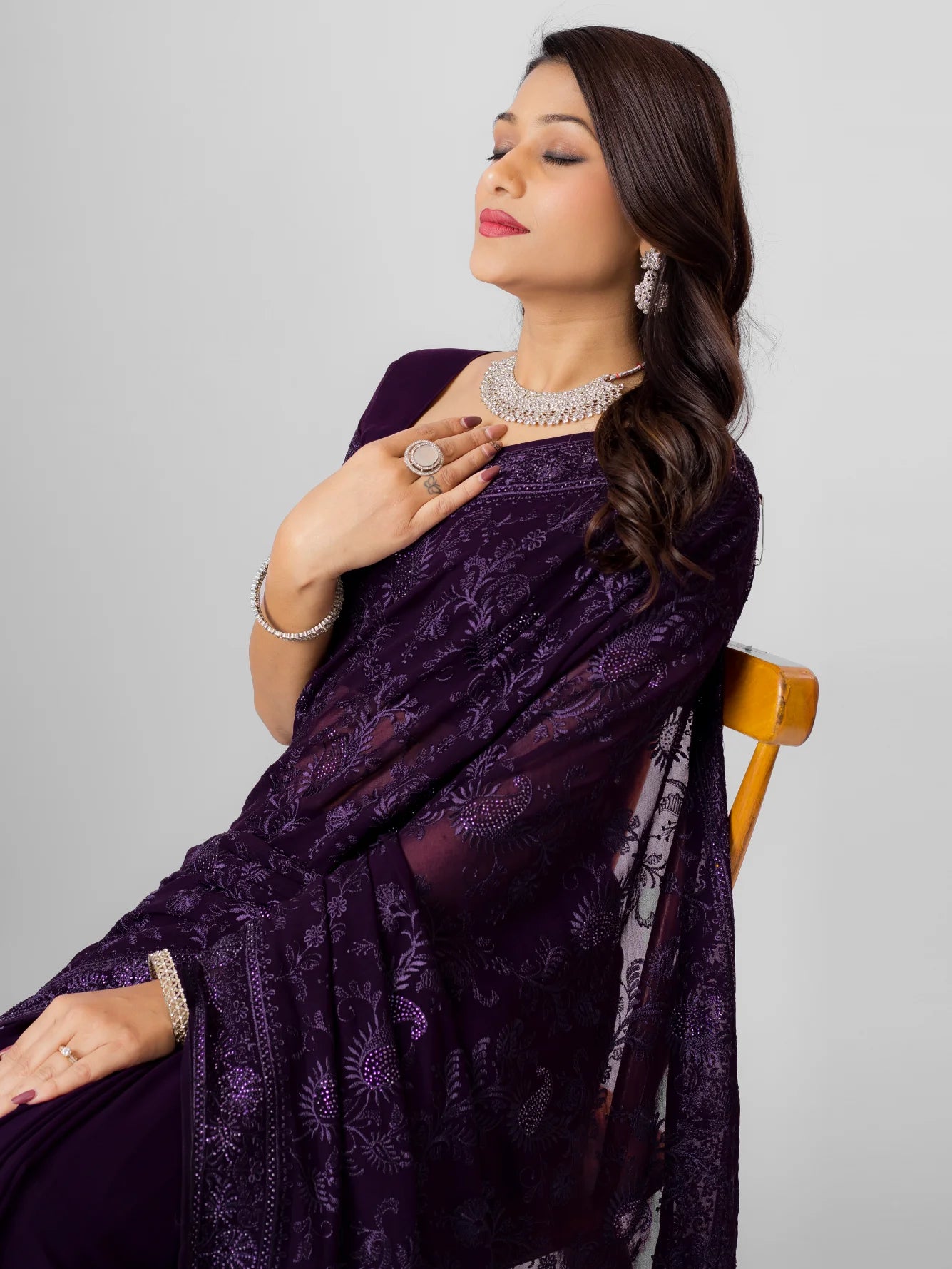 GEORGETTE SMALL MANGO EMBROIDERY SAREE WITH BLOUSE
