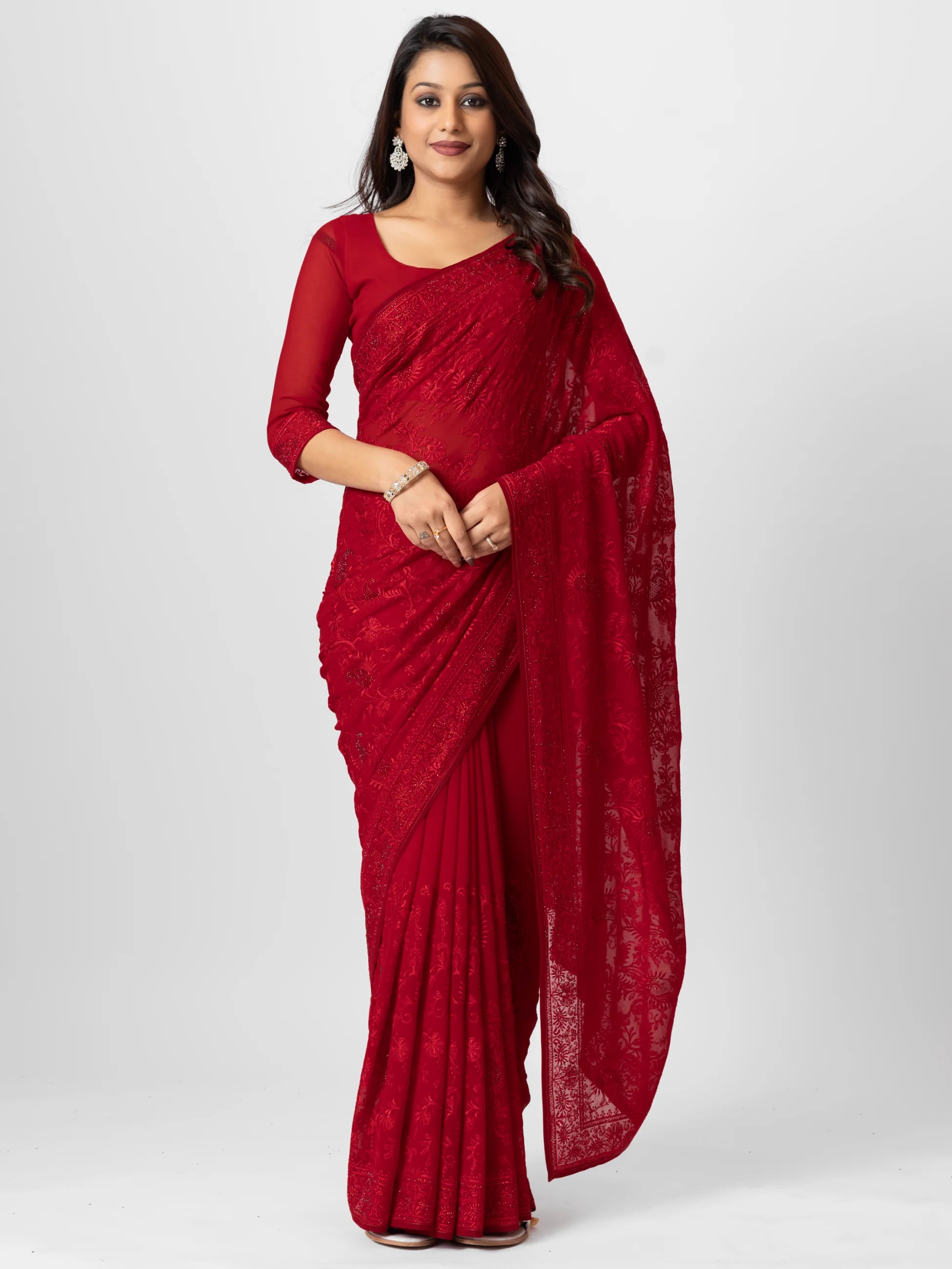GEORGETTE SMALL MANGO EMBROIDERY SAREE WITH BLOUSE