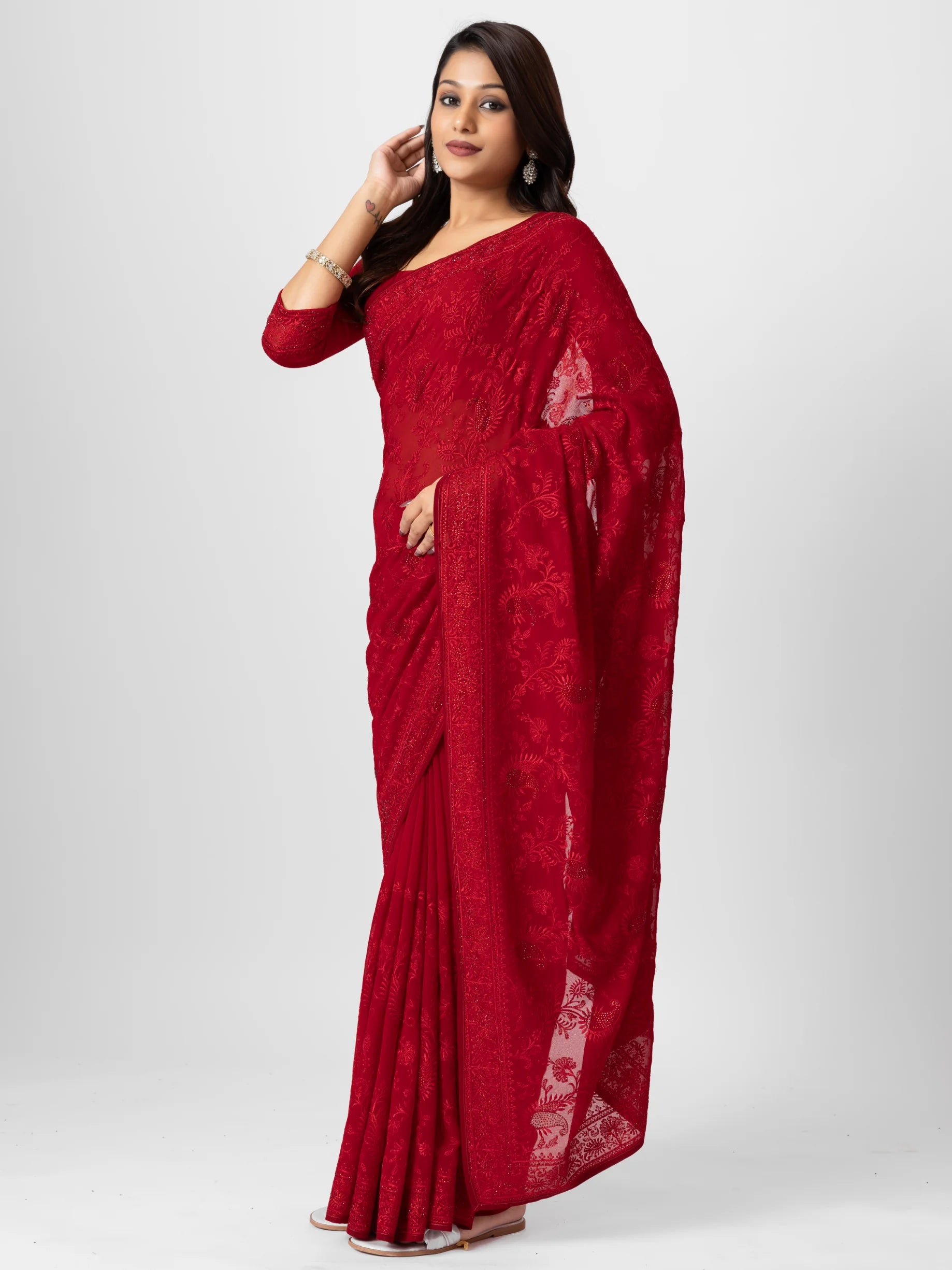 GEORGETTE SMALL MANGO EMBROIDERY SAREE WITH BLOUSE