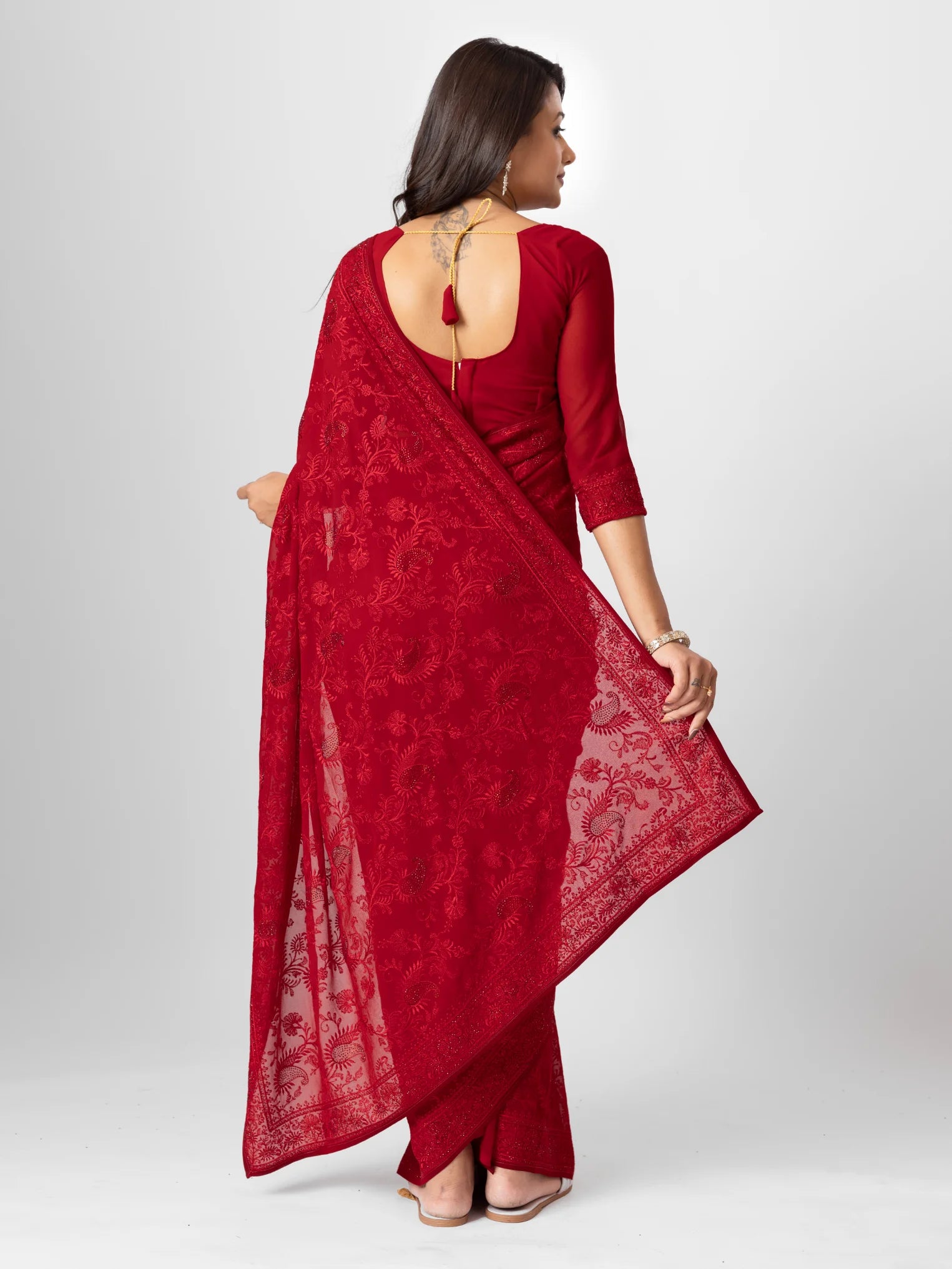 GEORGETTE SMALL MANGO EMBROIDERY SAREE WITH BLOUSE