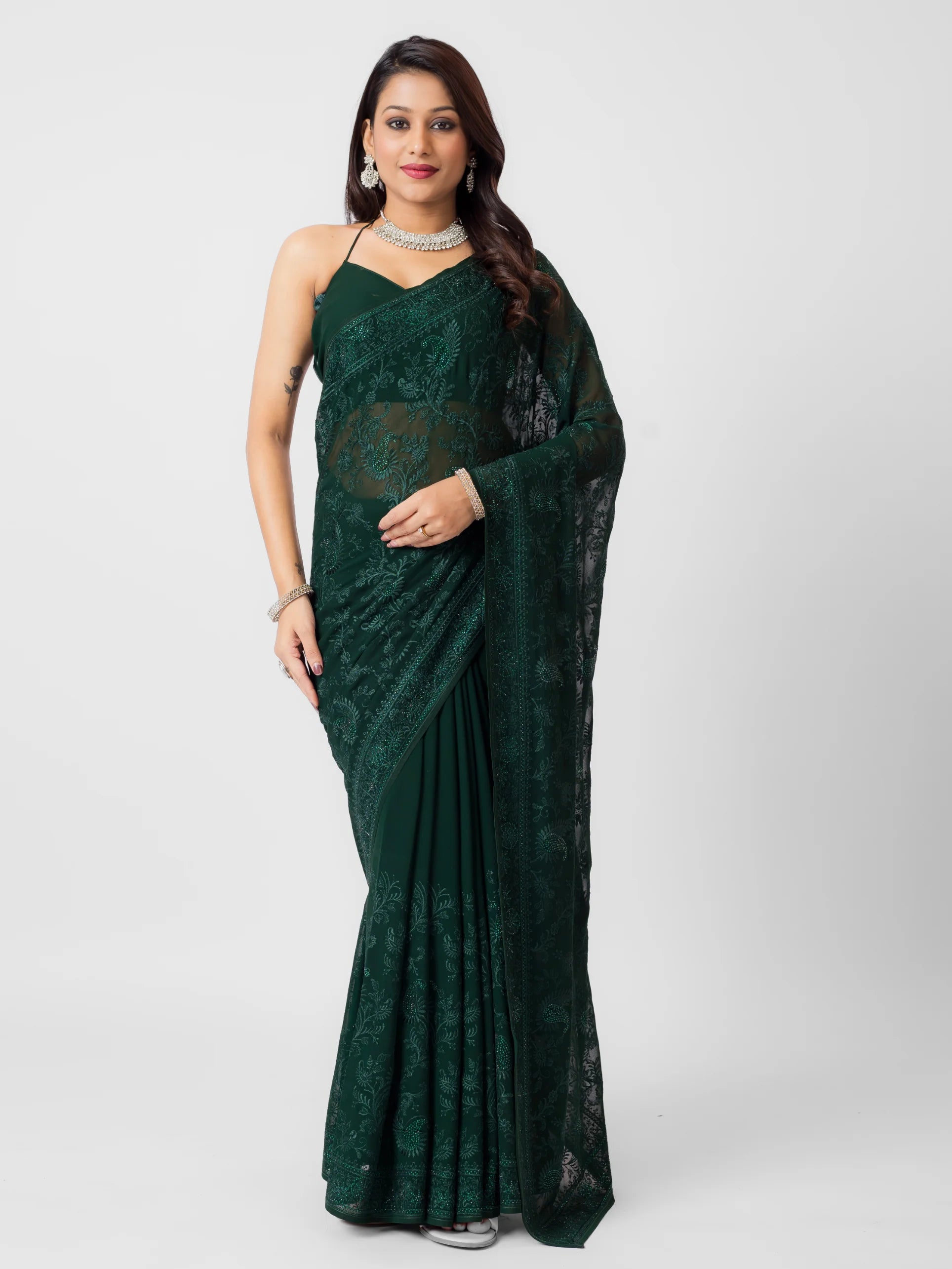 GEORGETTE SMALL MANGO EMBROIDERY SAREE WITH BLOUSE