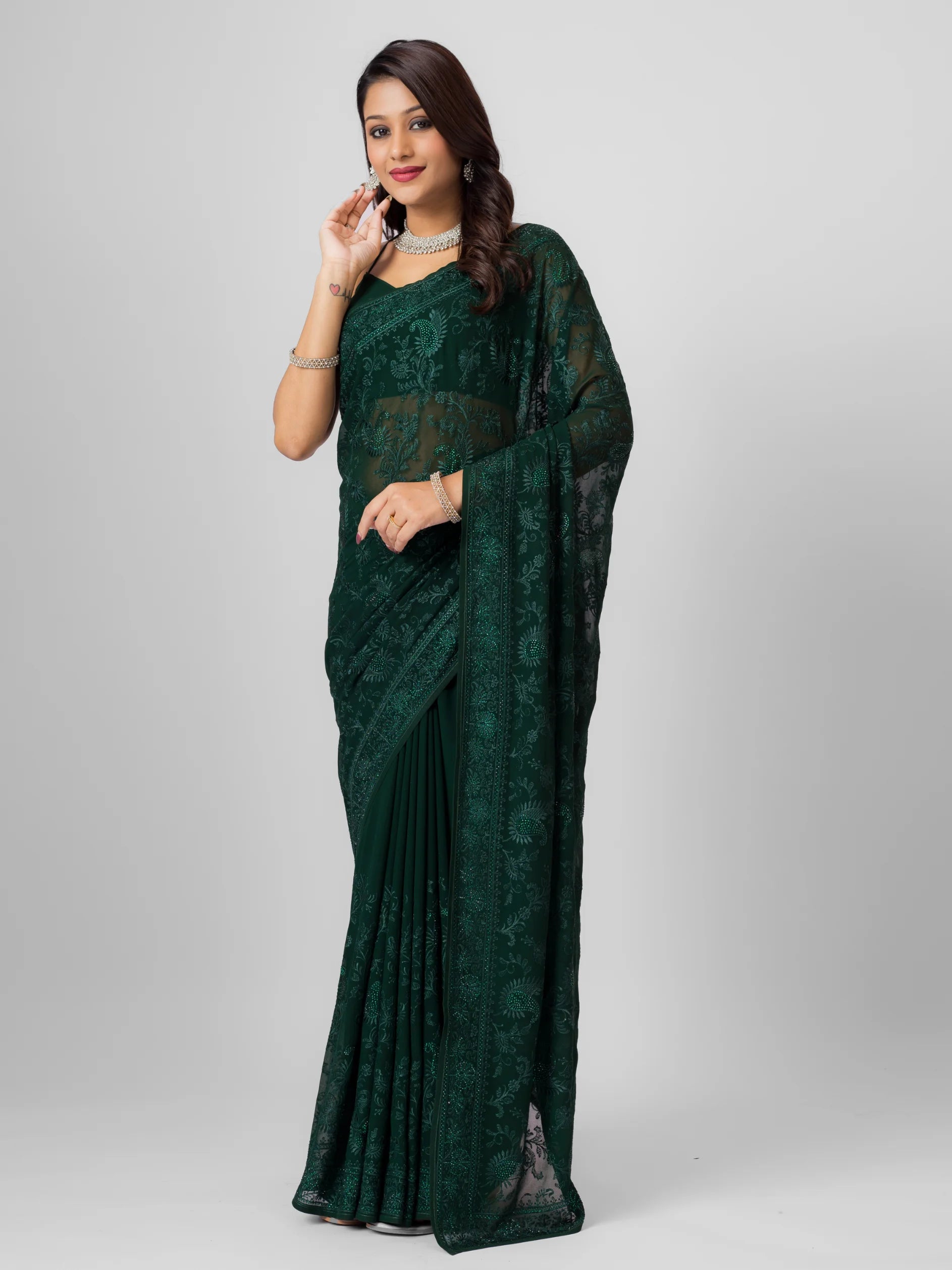 GEORGETTE SMALL MANGO EMBROIDERY SAREE WITH BLOUSE